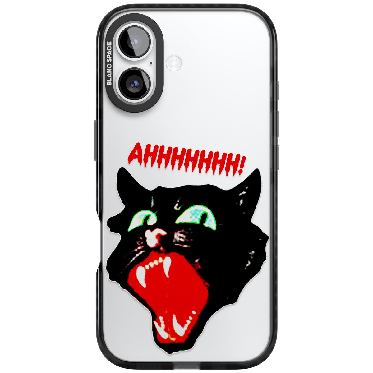 AHH! Cat iPhone 16 / iPhone 16 Plus / iPhone 17 Impact Black Phone Case front