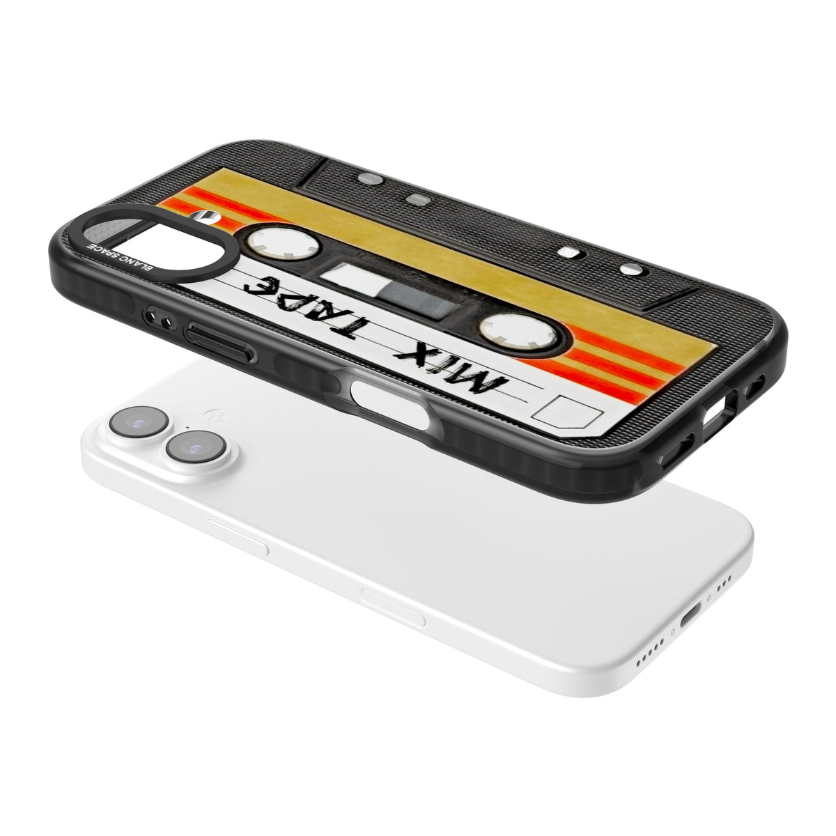 Retro Mix Tape iPhone 16 / iPhone 16 Plus / iPhone 17 Impact Black Phone Case angled