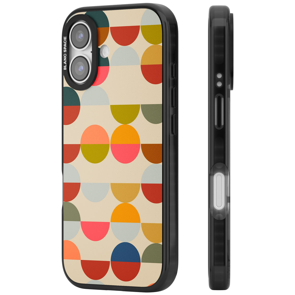 Colorful Retro Circles iPhone 16 / iPhone 16 Plus / iPhone 17 Impact Black Phone Case side