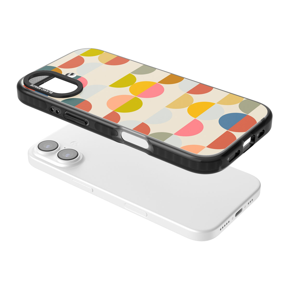 Colorful Retro Circles iPhone 16 / iPhone 16 Plus / iPhone 17 Impact Black Phone Case angled