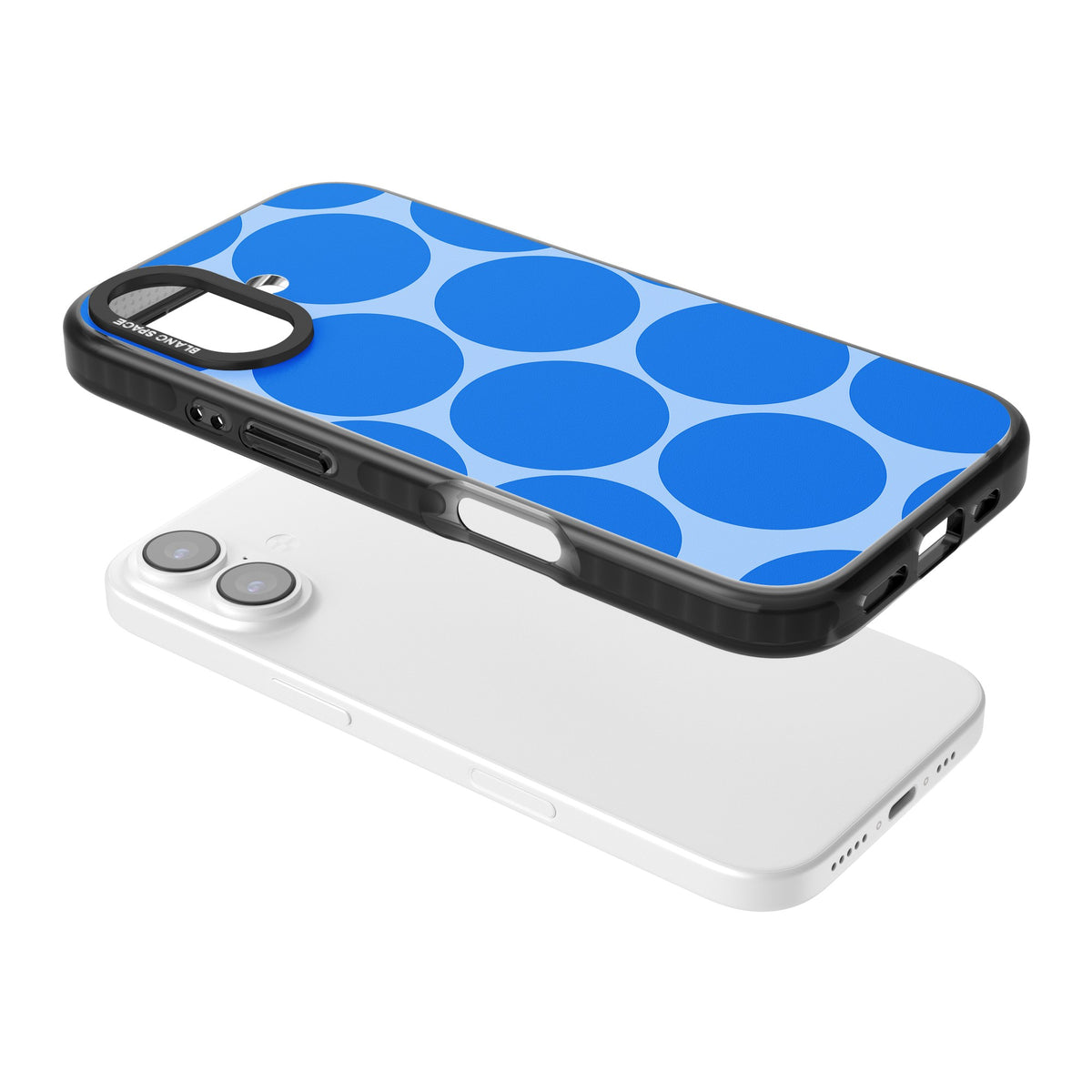 Retro Blue Circles iPhone 16 / iPhone 16 Plus / iPhone 17 Impact Black Phone Case angled