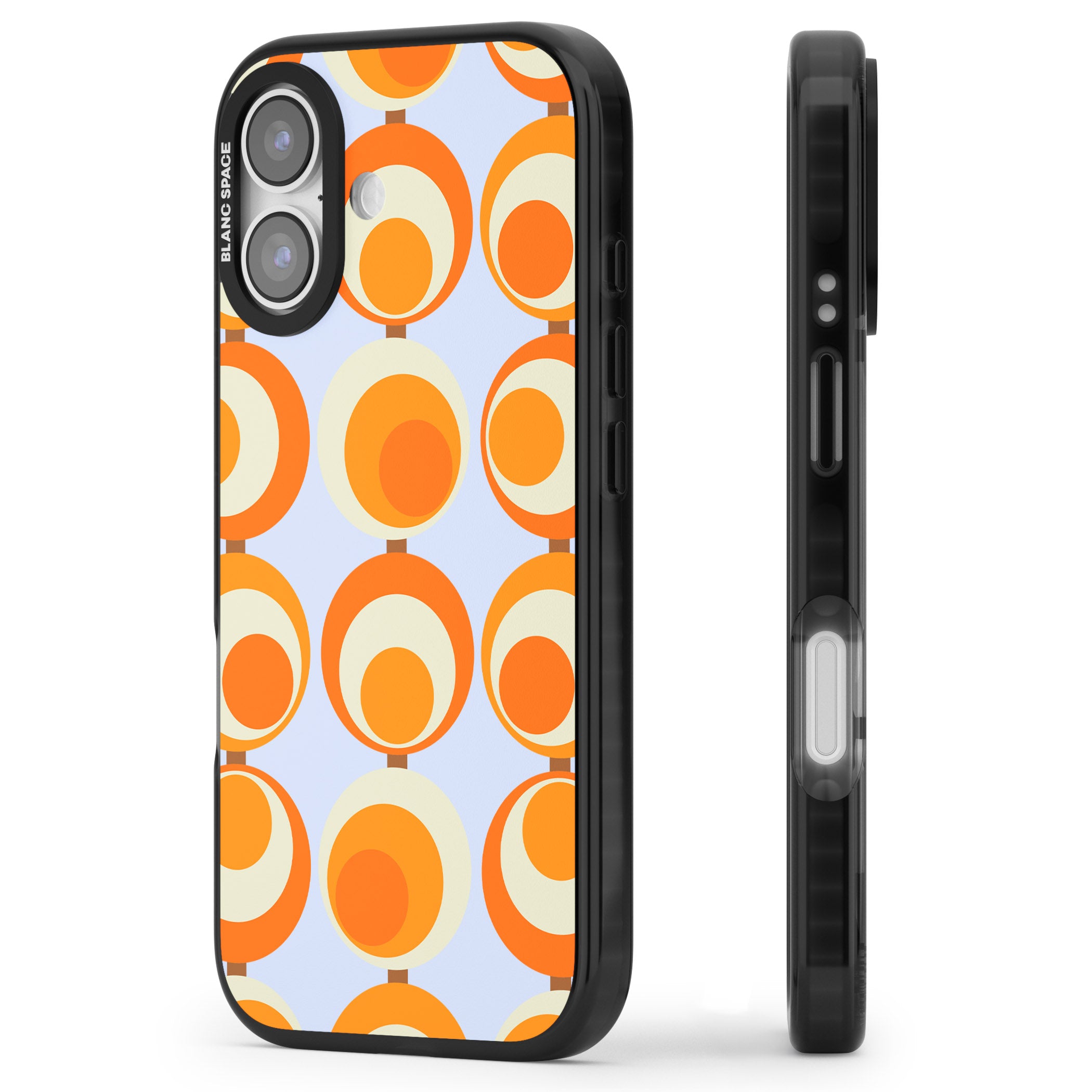 Mid Century Blue Orange Pattern iPhone 17 Impact Black Phone Case Side Profile