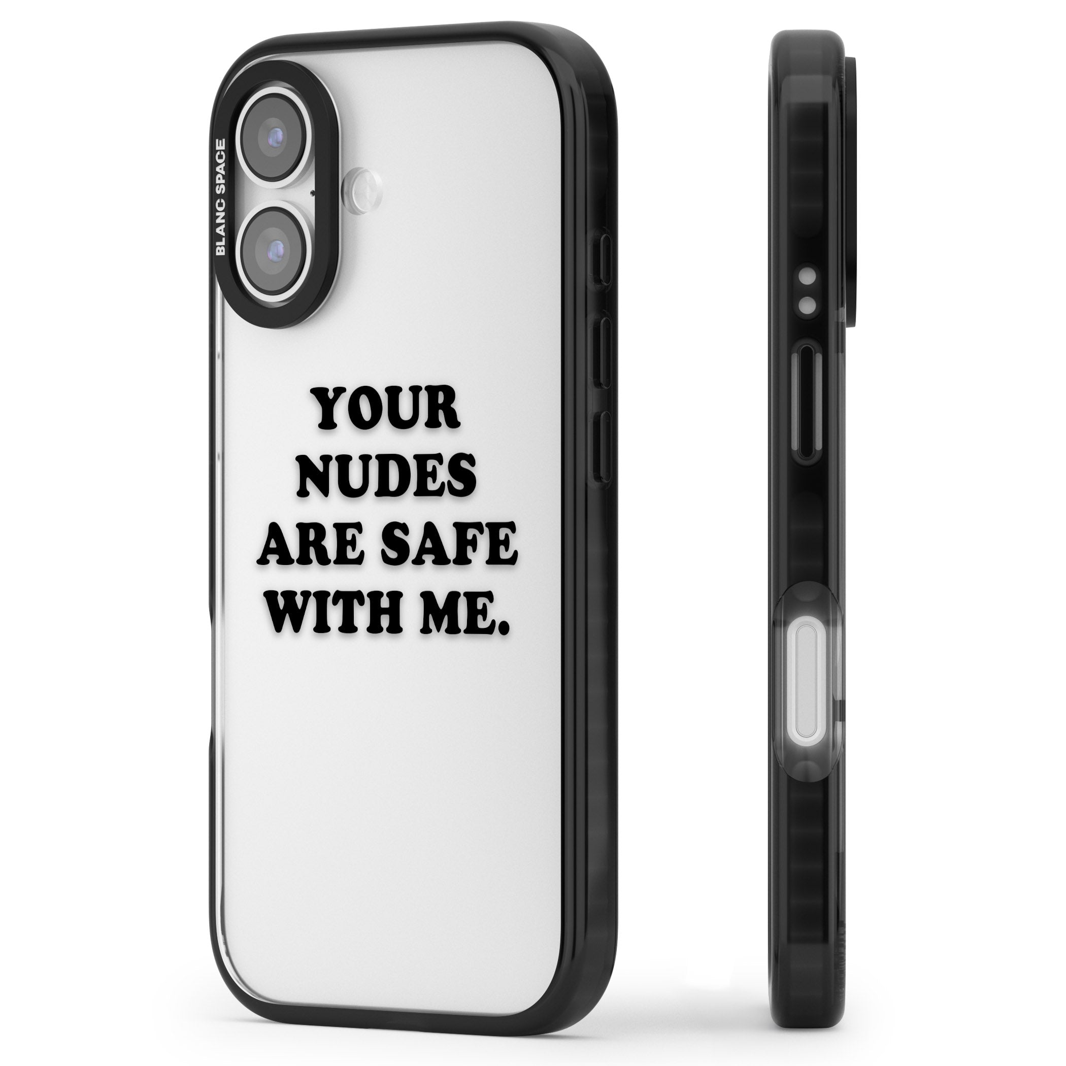 Your Nudes Are Safe Black iPhone 17 Impact Black Phone Case Side Profile