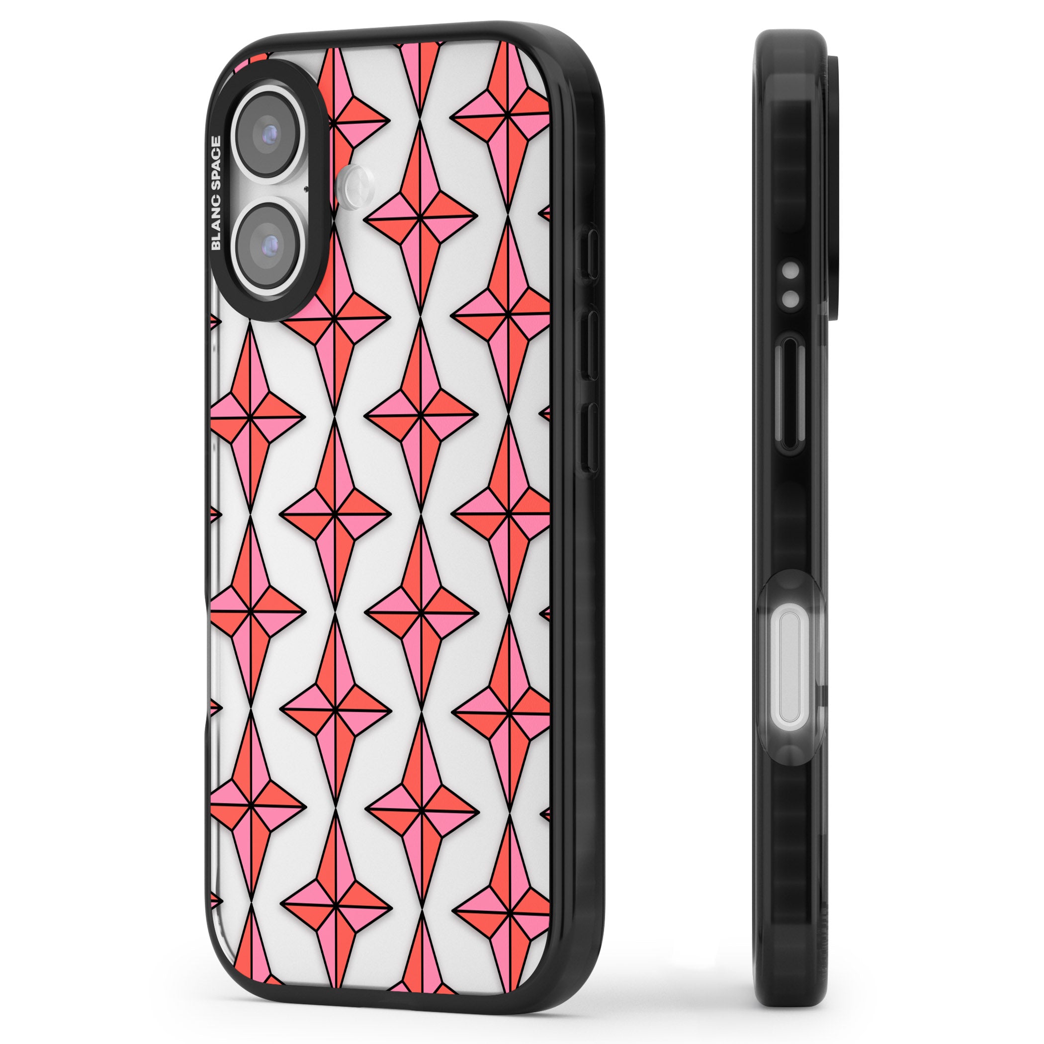 Rose Stars Pattern (Clear) iPhone 17 Impact Black Phone Case Side Profile