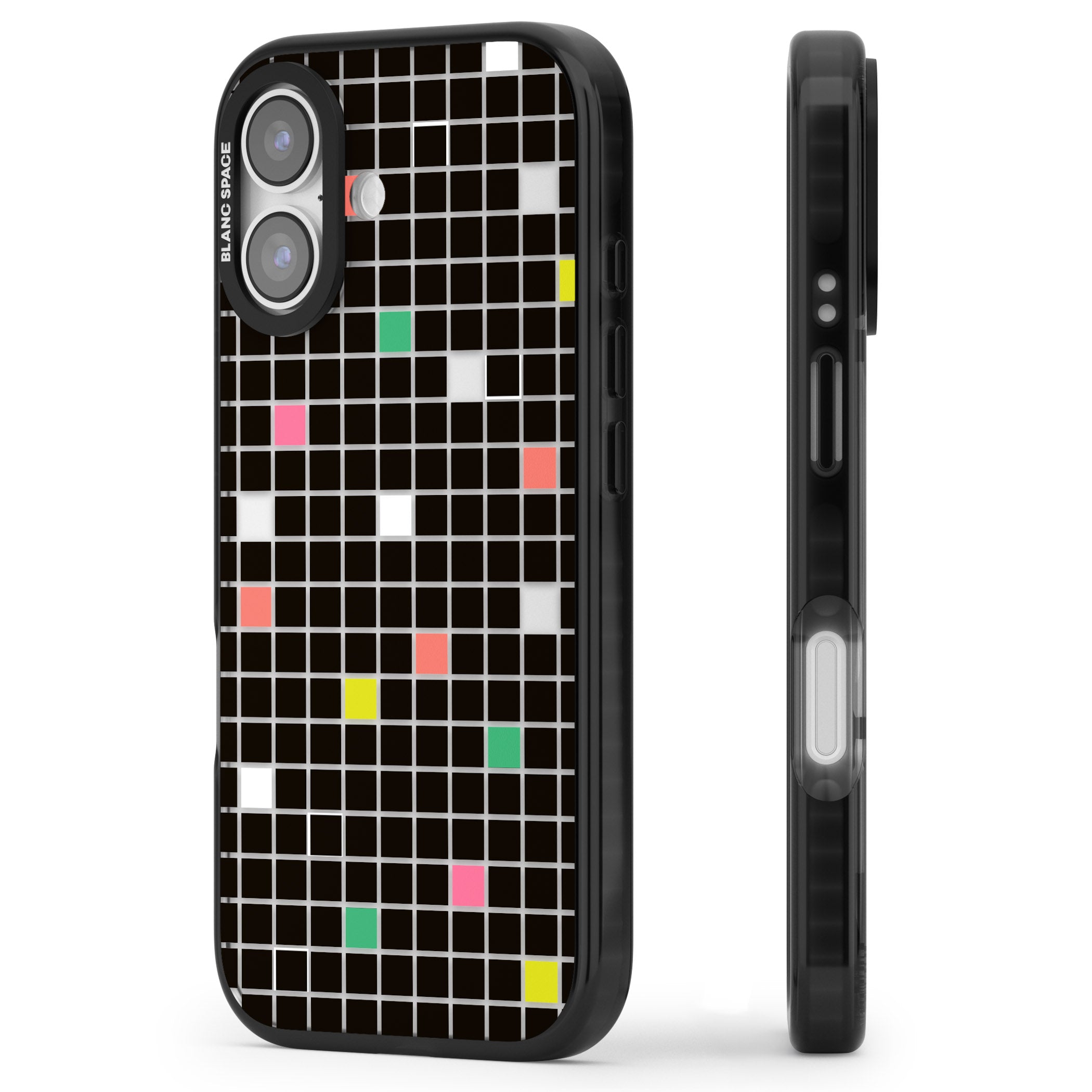 Vibrant Black Geometric Grid iPhone 17 Impact Black Phone Case Side Profile