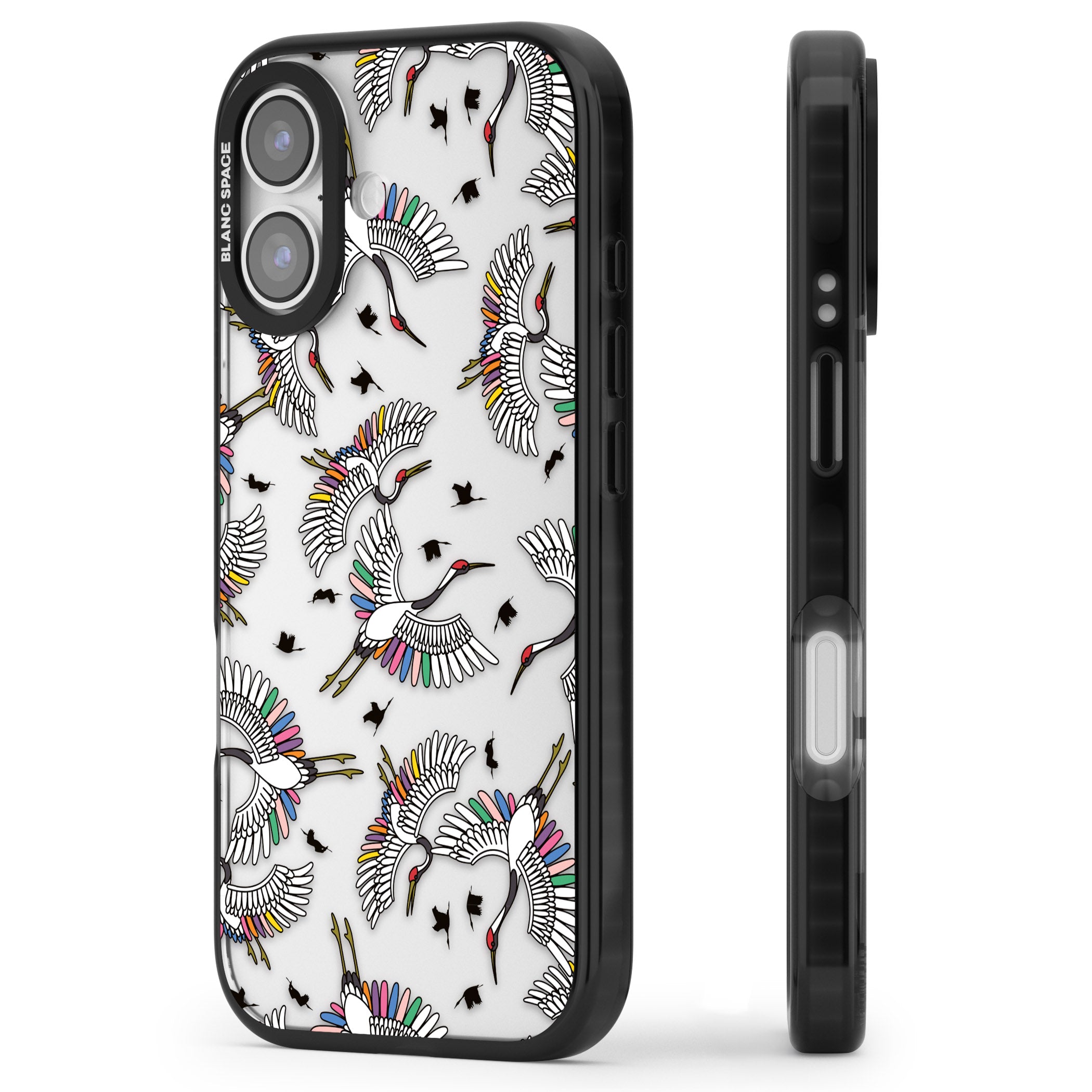 Colourful Crane Pattern iPhone 17 Impact Black Phone Case Side Profile