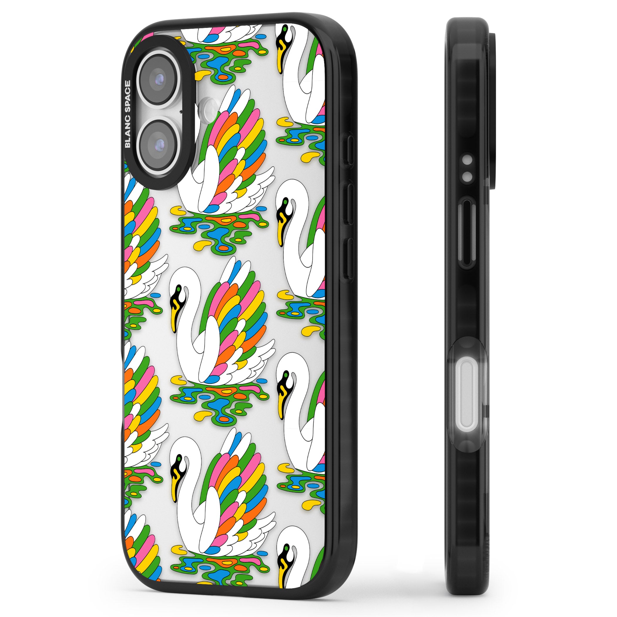 Colourful Swan Pattern iPhone 17 Impact Black Phone Case Side Profile