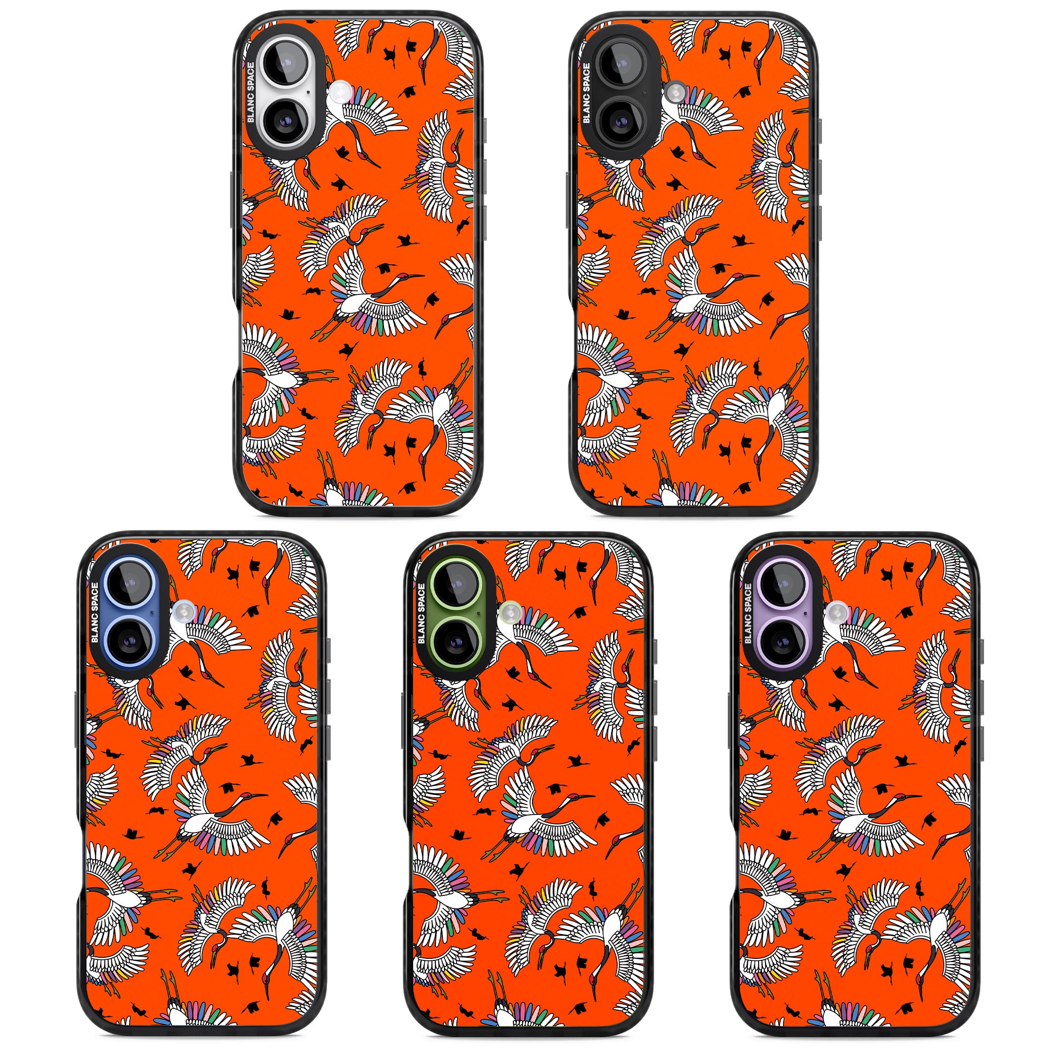 Colourful Crane Pattern (Orange) iPhone 17 Impact Black Phone Case APT Impact Protection