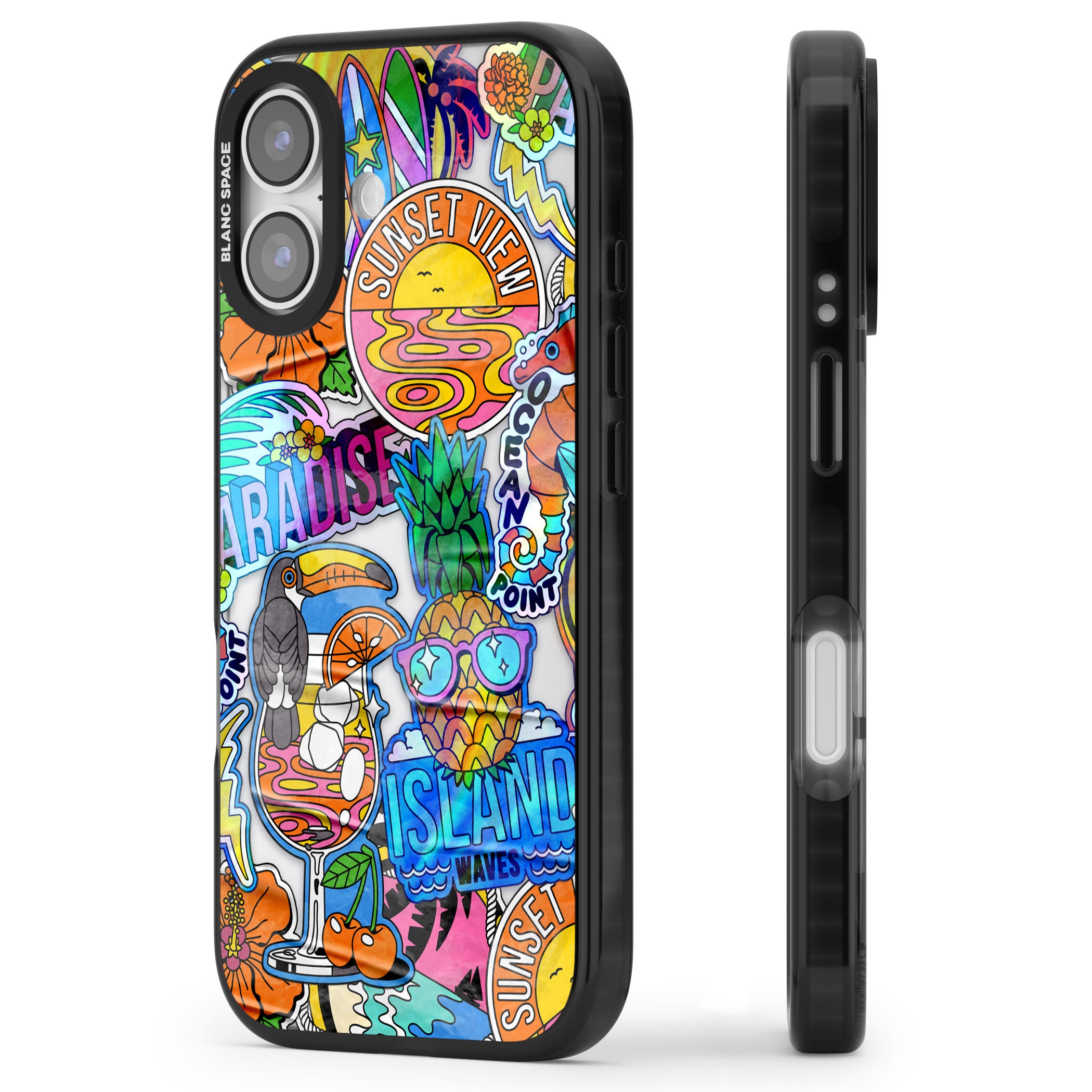 Tropical Vibes Collage iPhone 17 Impact Black Phone Case Side Profile