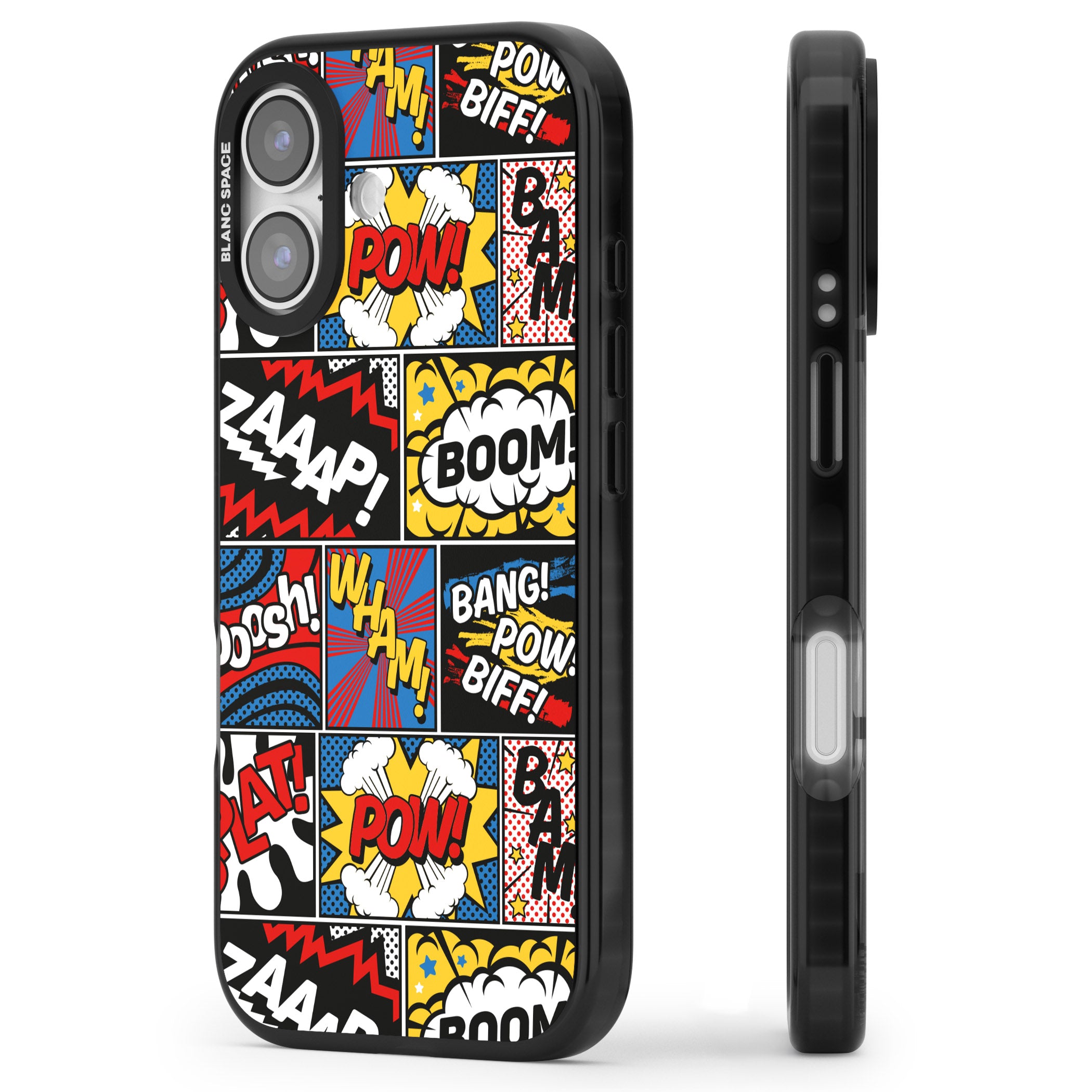 Onomatopoeia iPhone 17 Impact Black Phone Case Side Profile
