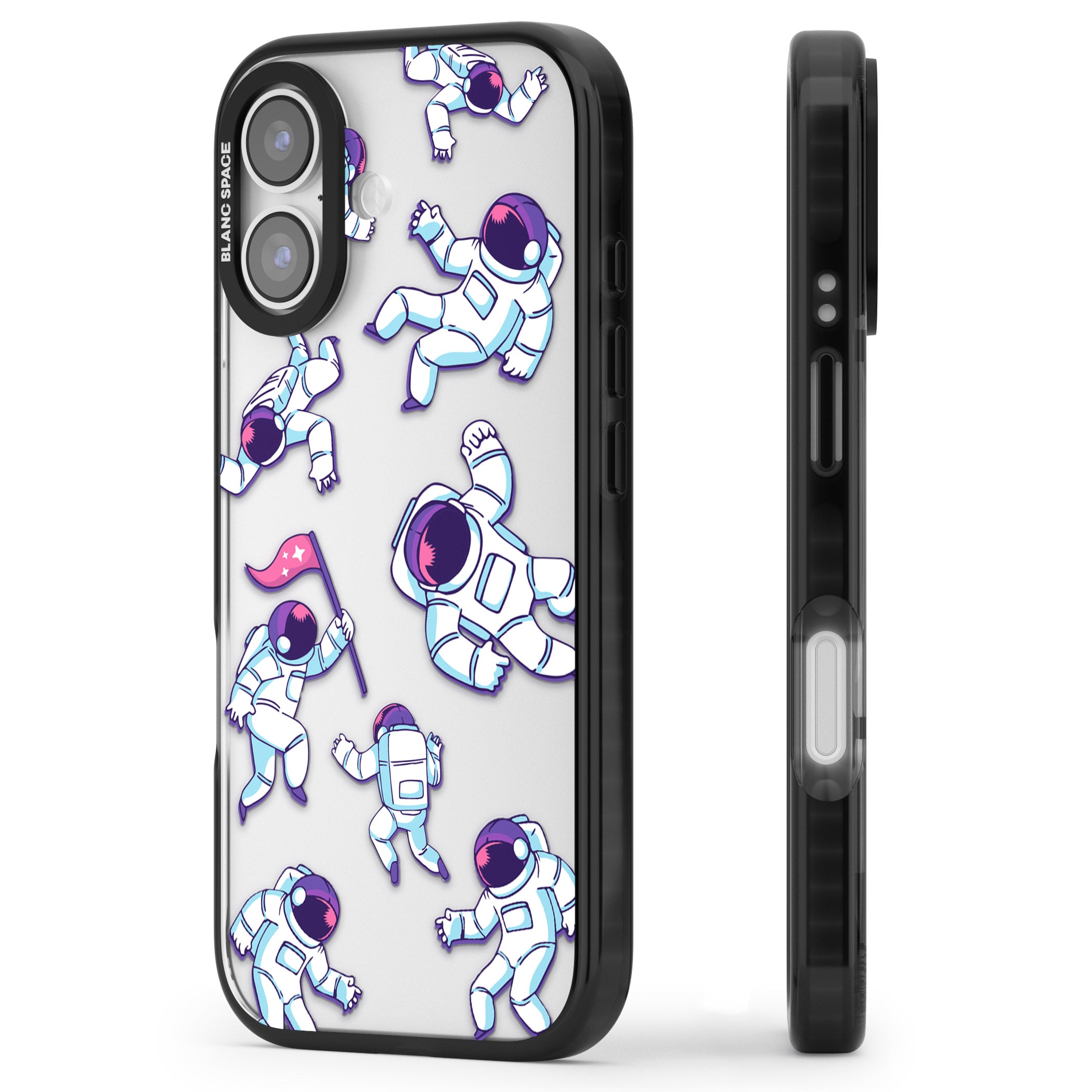 Astronaut Pattern iPhone 17 Impact Black Phone Case Side Profile