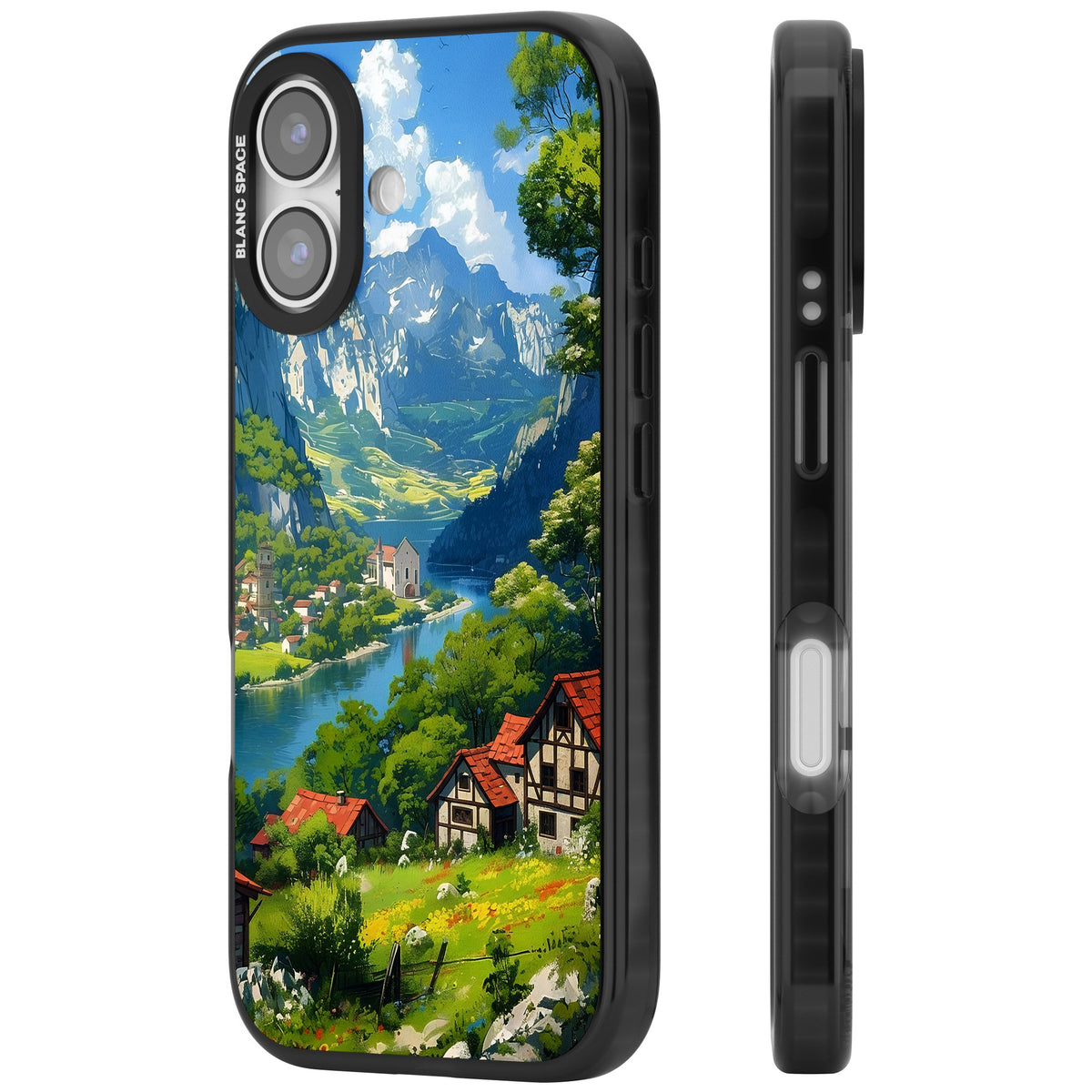 Village In The Valley iPhone 16 / iPhone 16 Plus / iPhone 17 Impact Black Phone Case side