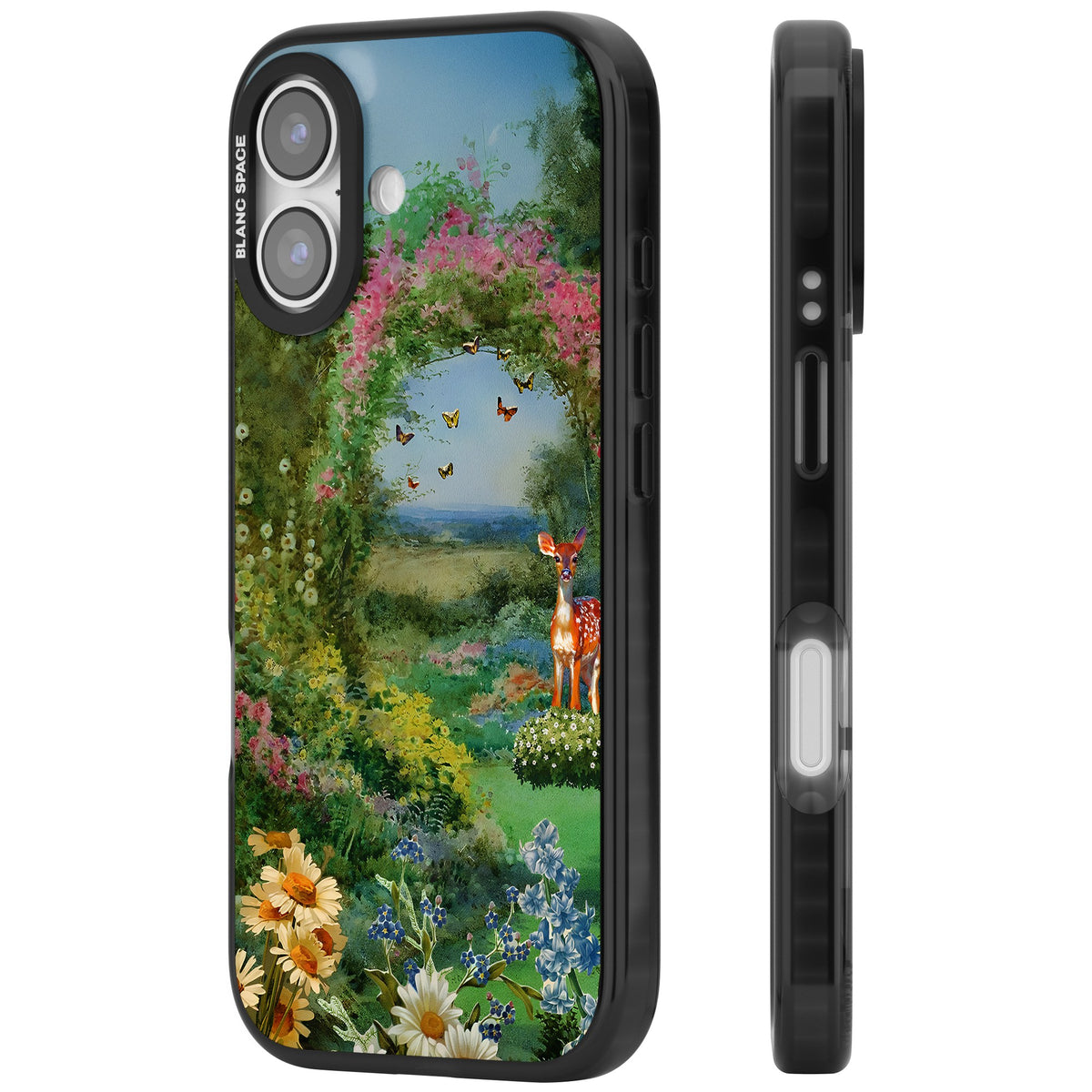 Flourishing Meadow iPhone 16 / iPhone 16 Plus / iPhone 17 Impact Black Phone Case side