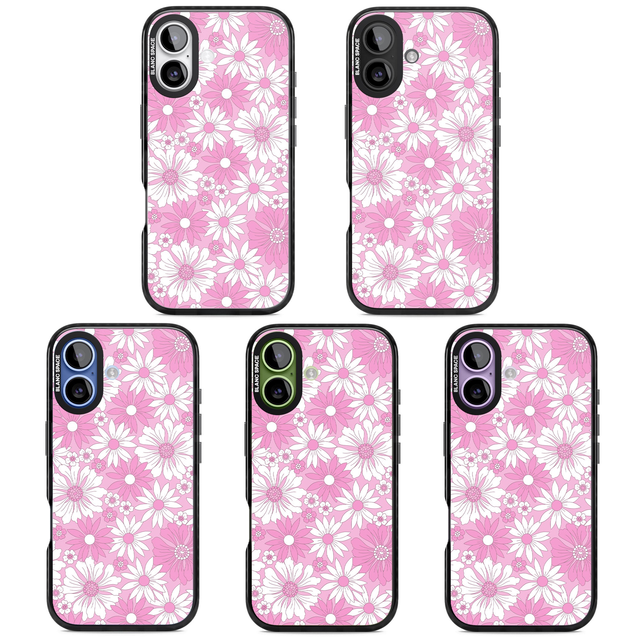 Pink White Flowers iPhone 17 Impact Black Phone Case APT Impact Protection