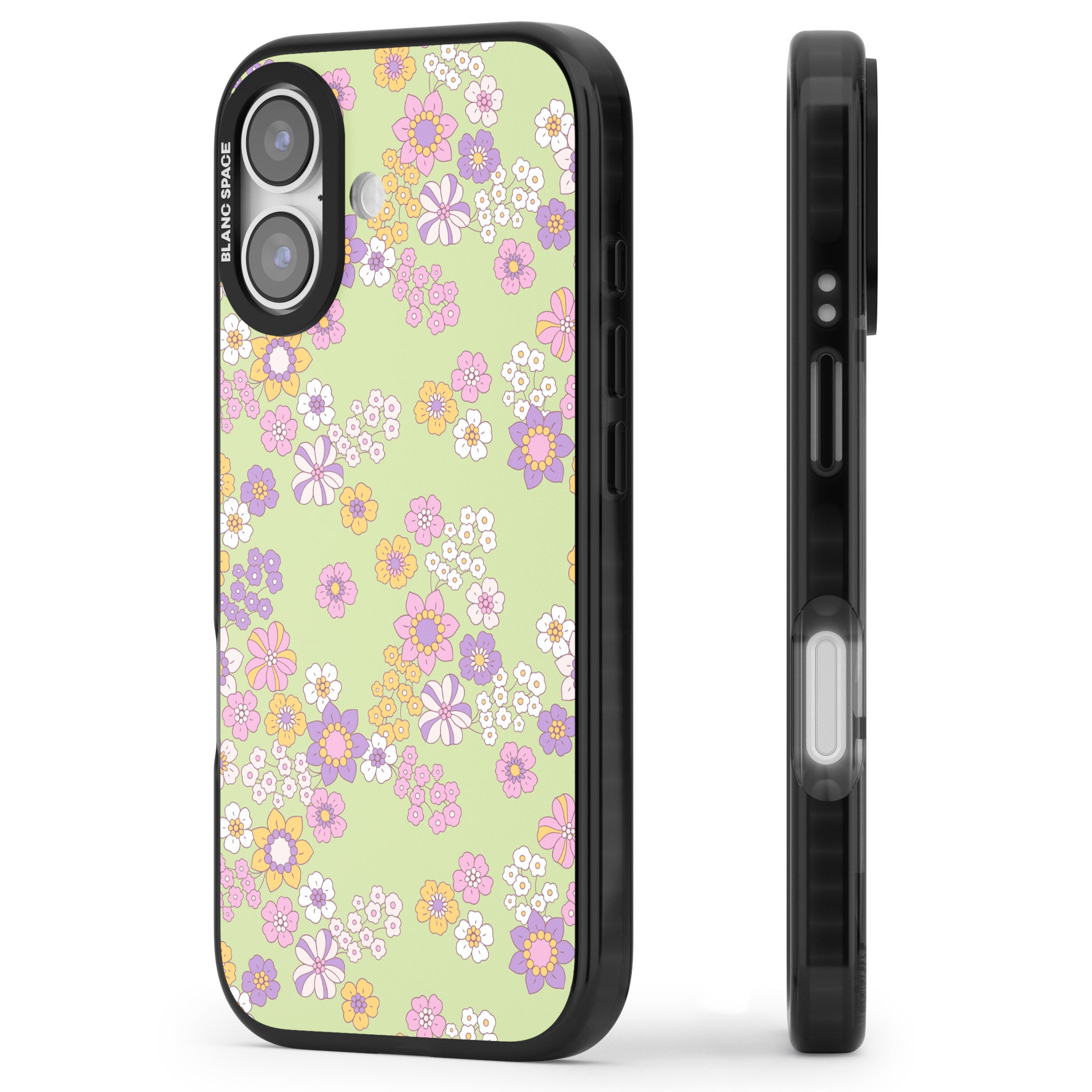 Grass Green Flowers iPhone 17 Impact Black Phone Case Side Profile
