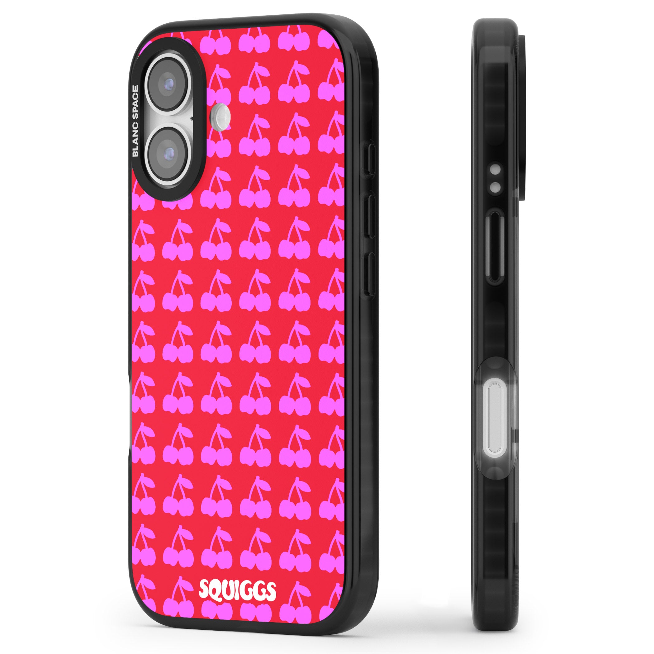 Red Cherries iPhone 17 Impact Black Phone Case Side Profile