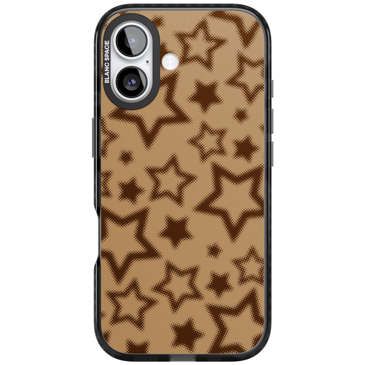 Latte Halftone Stars iPhone 16 / iPhone 16 Plus / iPhone 17 Impact Black Phone Case front