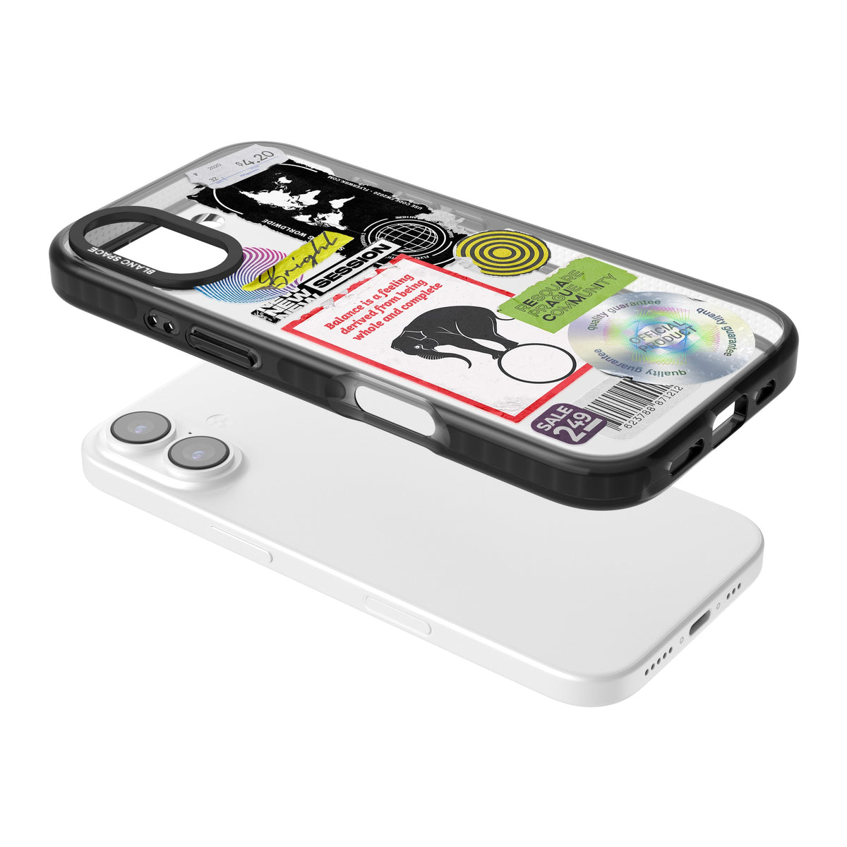 Analog Stickers iPhone 16 / iPhone 16 Plus / iPhone 17 Impact Black Phone Case angled