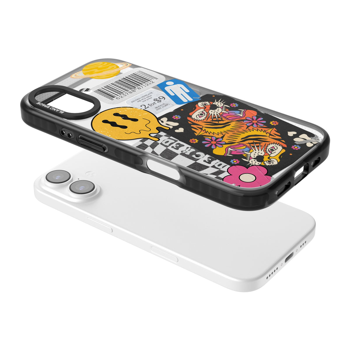Electric Vibes iPhone 16 / iPhone 16 Plus / iPhone 17 Impact Black Phone Case angled