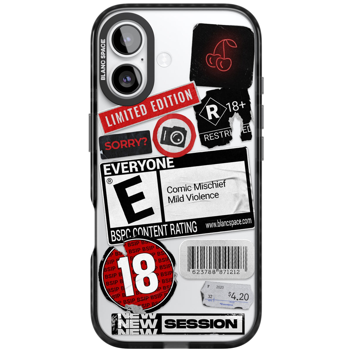 Parental Advisory iPhone 16 / iPhone 16 Plus / iPhone 17 Impact Black Phone Case front