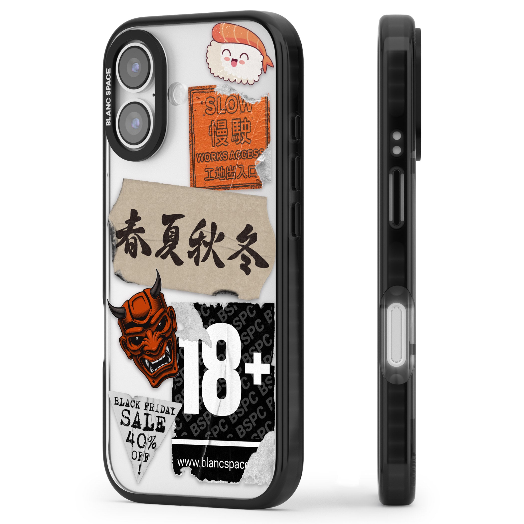 Asian Sticker Mix iPhone 17 Impact Black Phone Case Side Profile