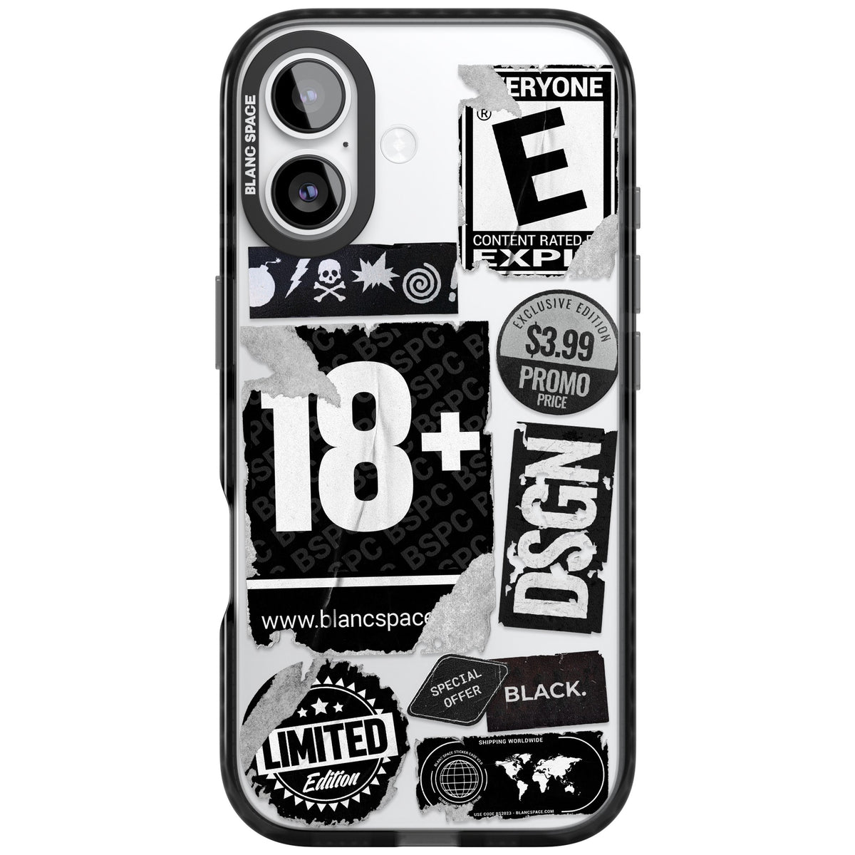 Black Sticker Mix iPhone 16 / iPhone 16 Plus / iPhone 17 Impact Black Phone Case front