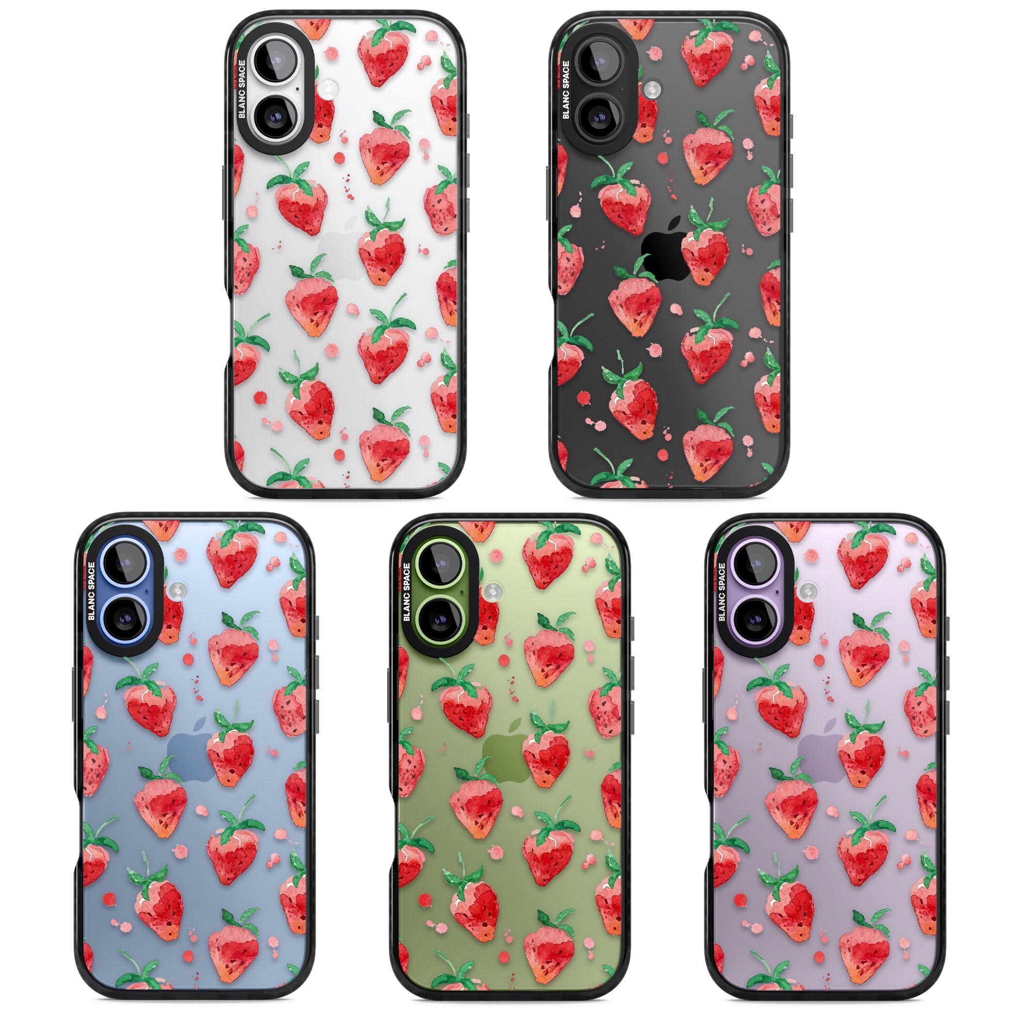 Strawberry Watercolour iPhone 17 Impact Black Phone Case APT Impact Protection