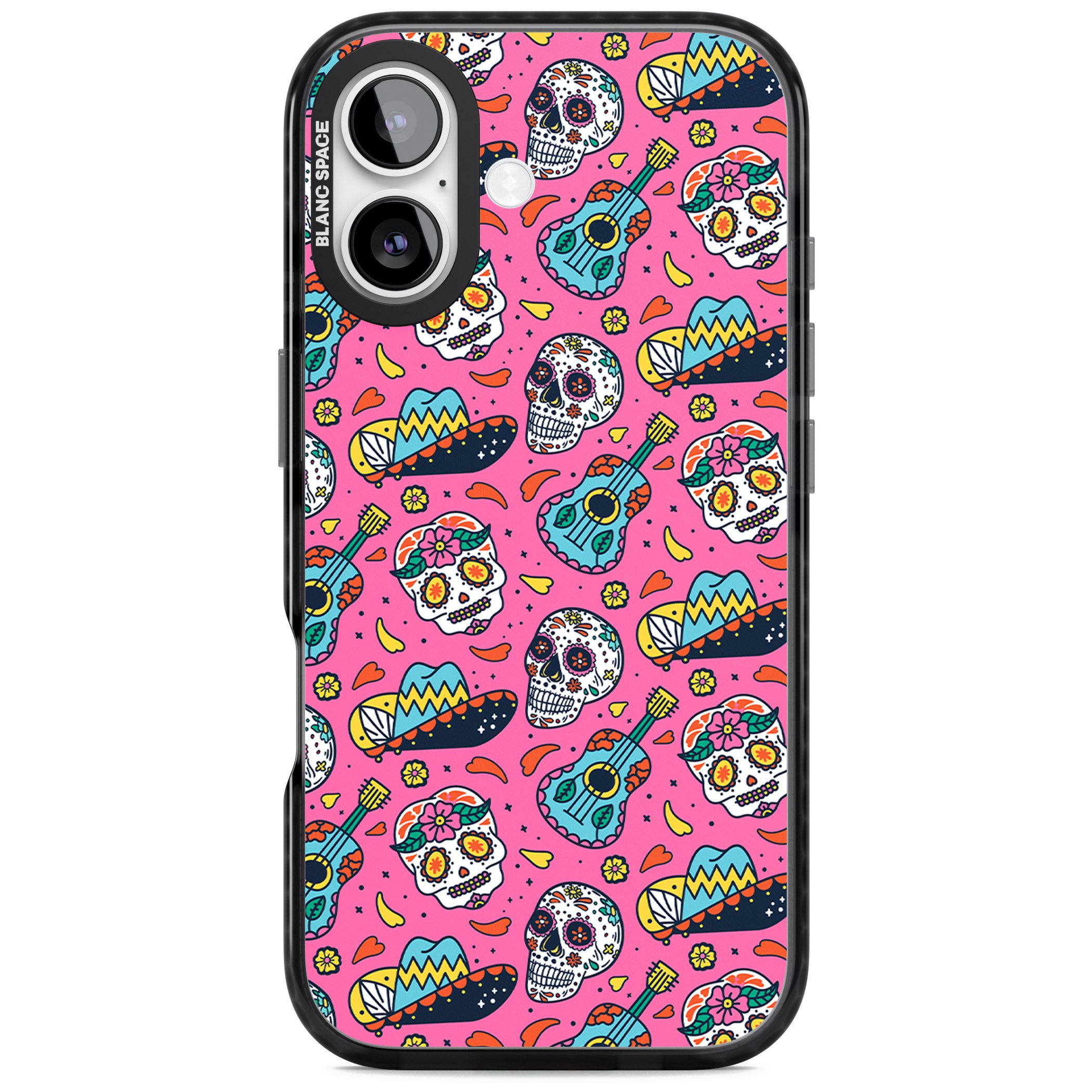 Pink Day Of The Dead Pattern iPhone 17 Impact Black Phone Case