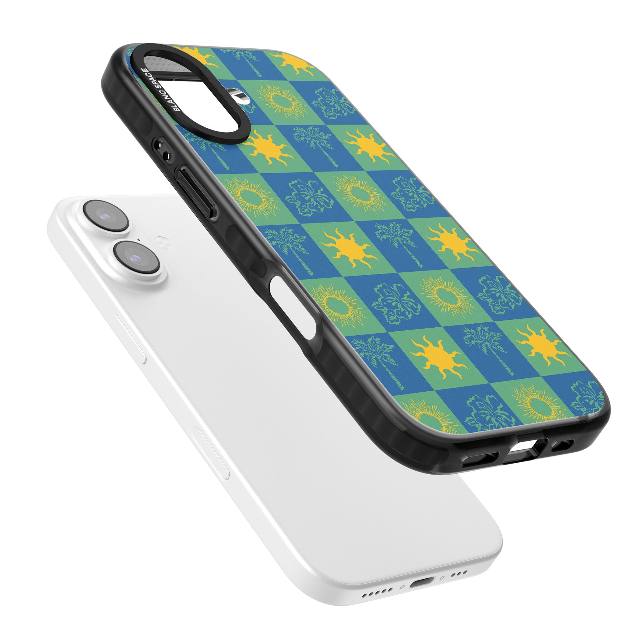 Green & Blue Tropical Checked iPhone 17 Impact Black Phone Case Colours