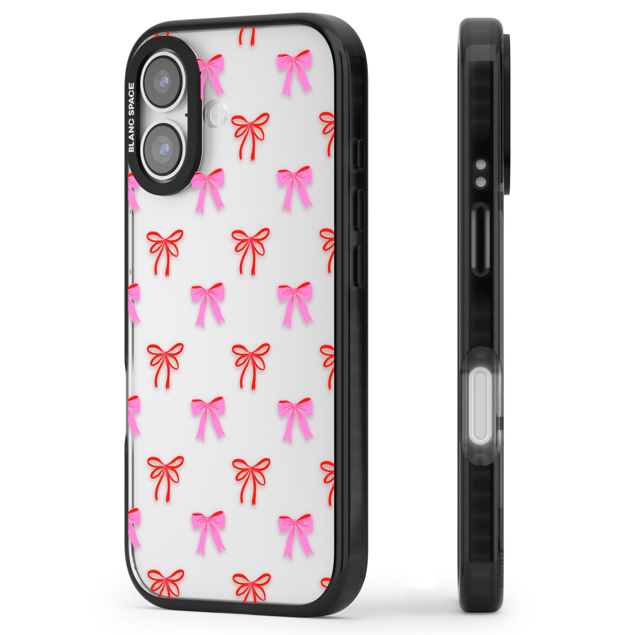 Cute Bow Pattern iPhone 17 Impact Black Phone Case Side Profile