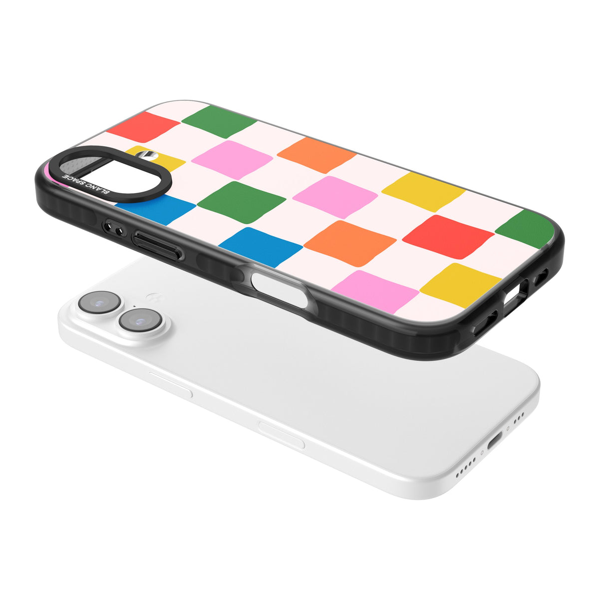 Colour Checked iPhone 16 / iPhone 16 Plus / iPhone 17 Impact Black Phone Case angled