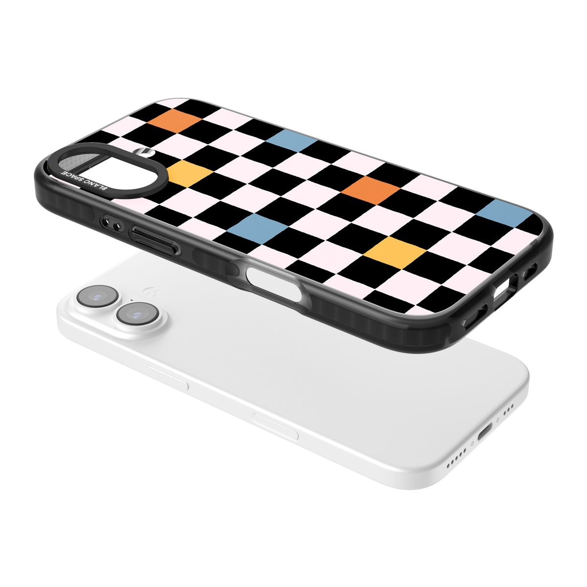 Vibrant Retro Check iPhone 16 / iPhone 16 Plus / iPhone 17 Impact Black Phone Case angled