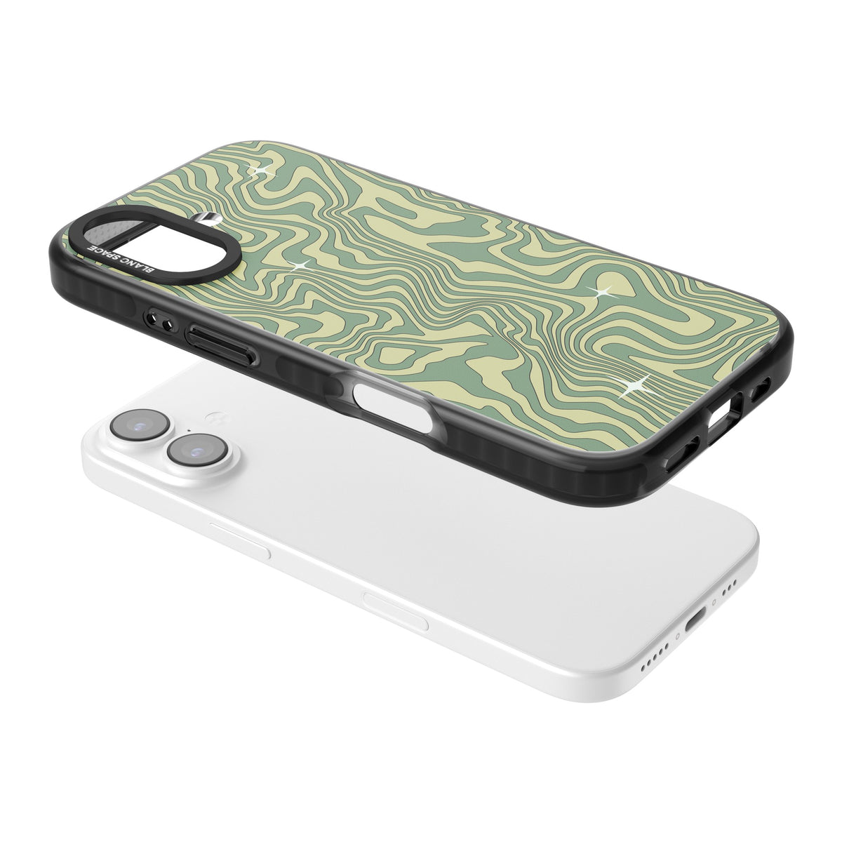 Sage Ripple iPhone 16 / iPhone 16 Plus / iPhone 17 Impact Black Phone Case angled