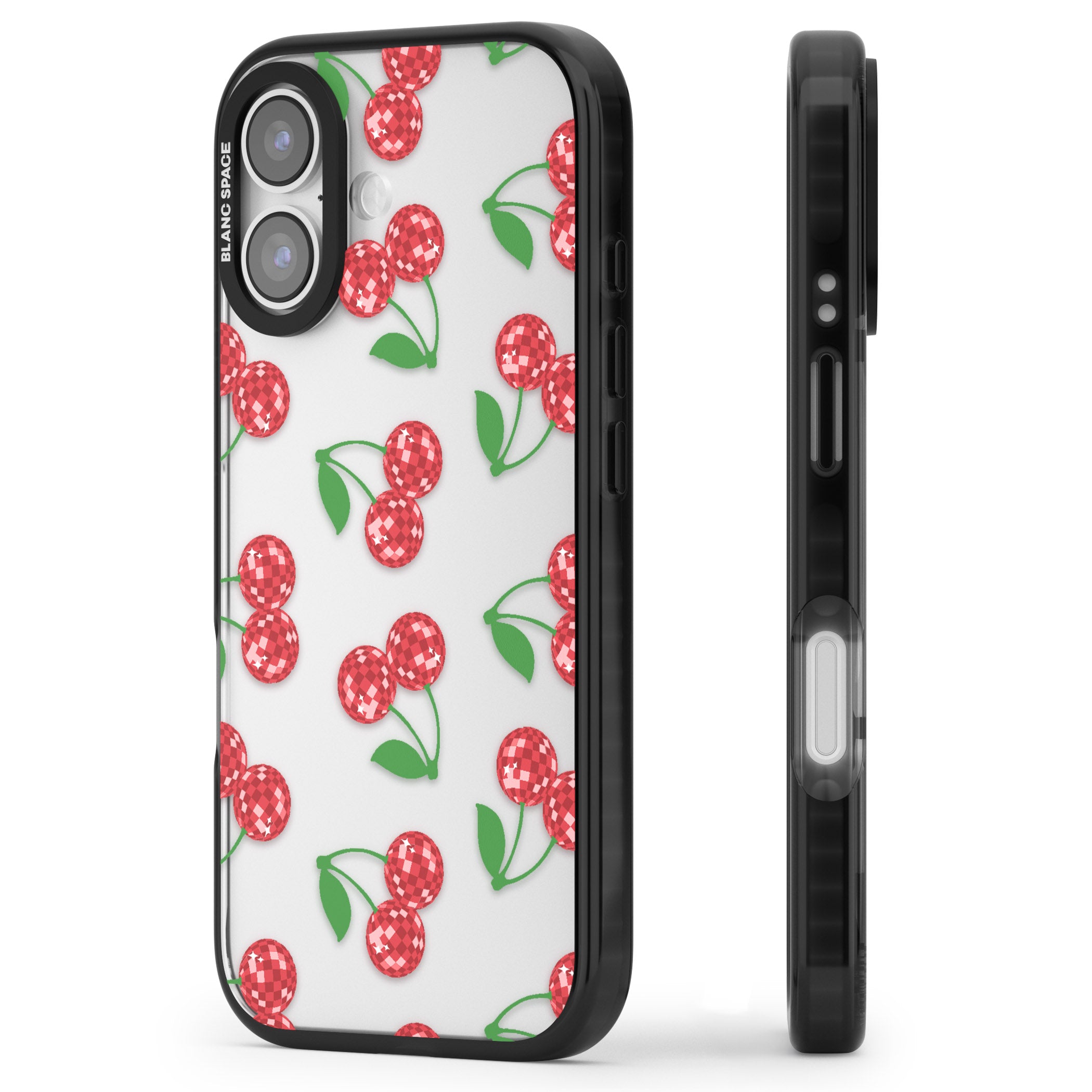 Disco Cherry Pattern iPhone 17 Impact Black Phone Case Side Profile