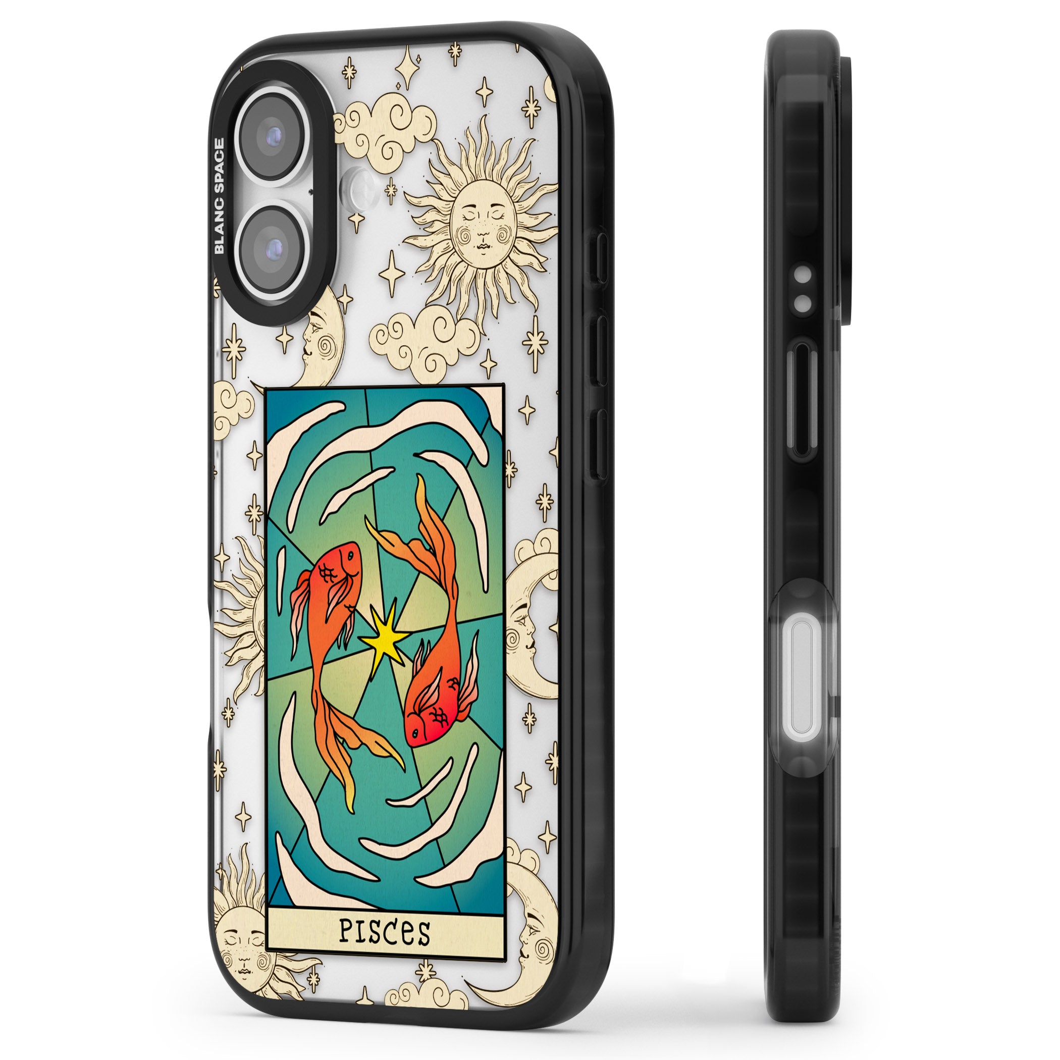 Celestial Zodiac Pisces iPhone 17 Impact Black Phone Case Side Profile