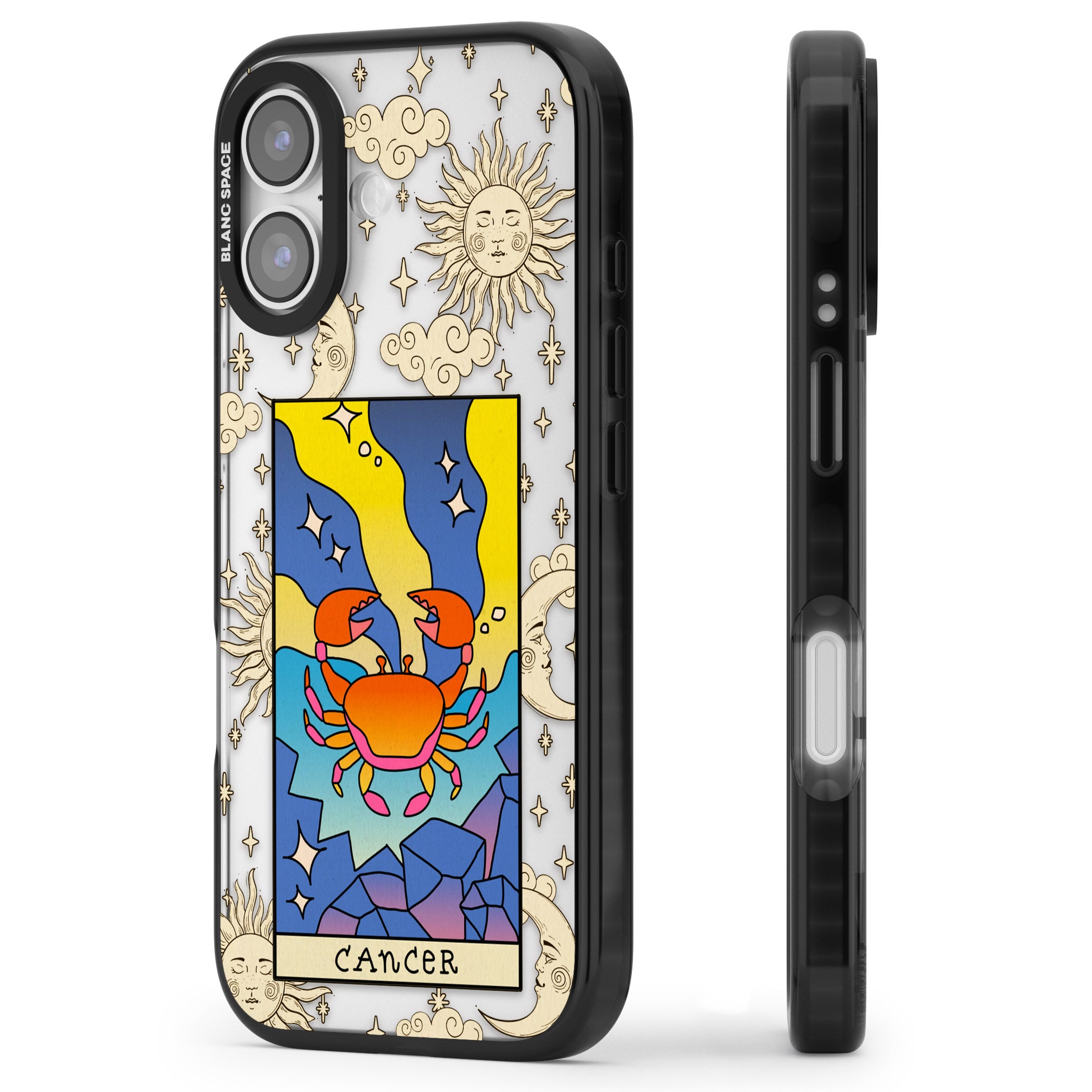 Celestial Zodiac Cancer iPhone 17 Impact Black Phone Case Side Profile