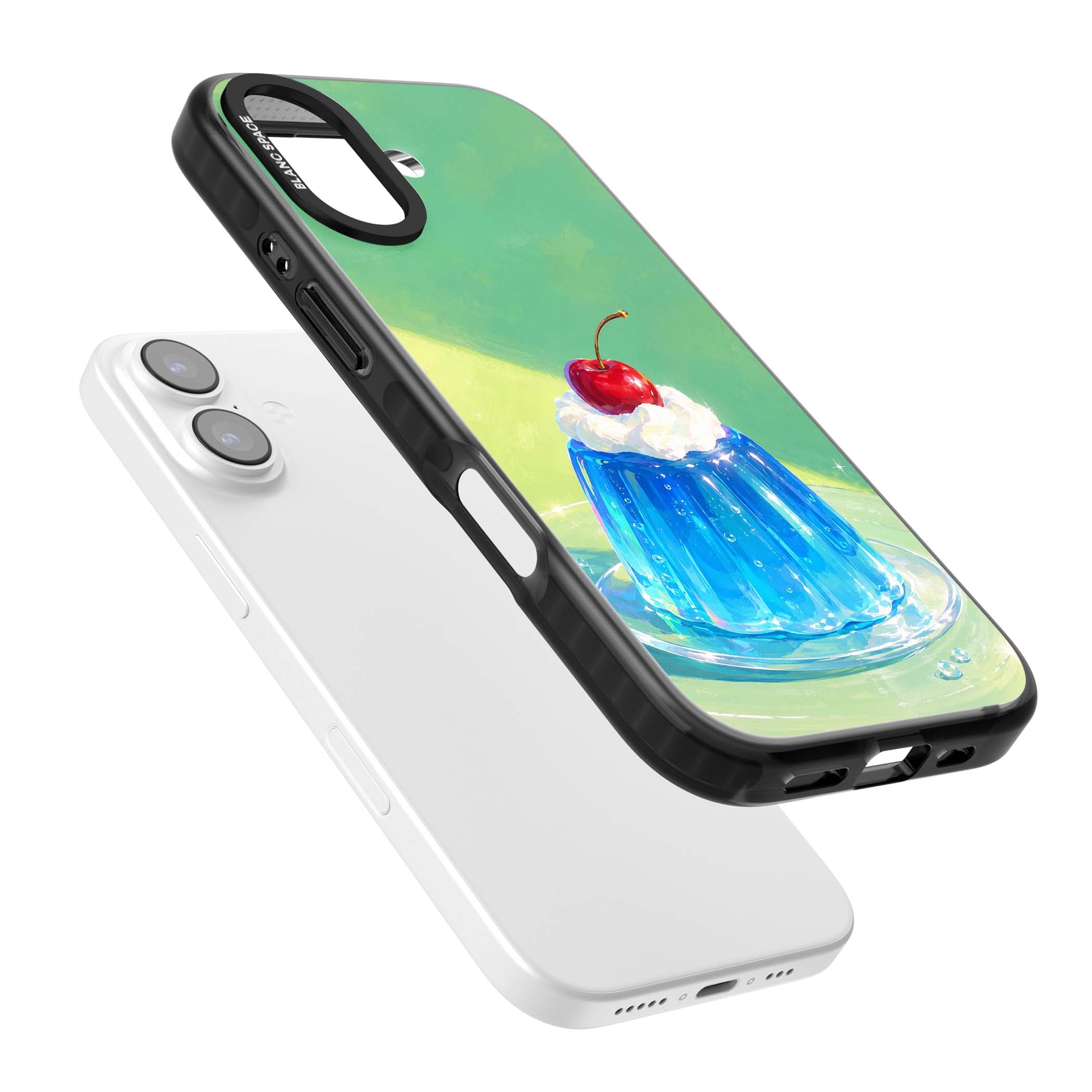 Cherry Jelly kawaii dessert iPhone case featuring blue jelly pudding, whipped cream and a red cherry | Clear Impact case for iPhone 17