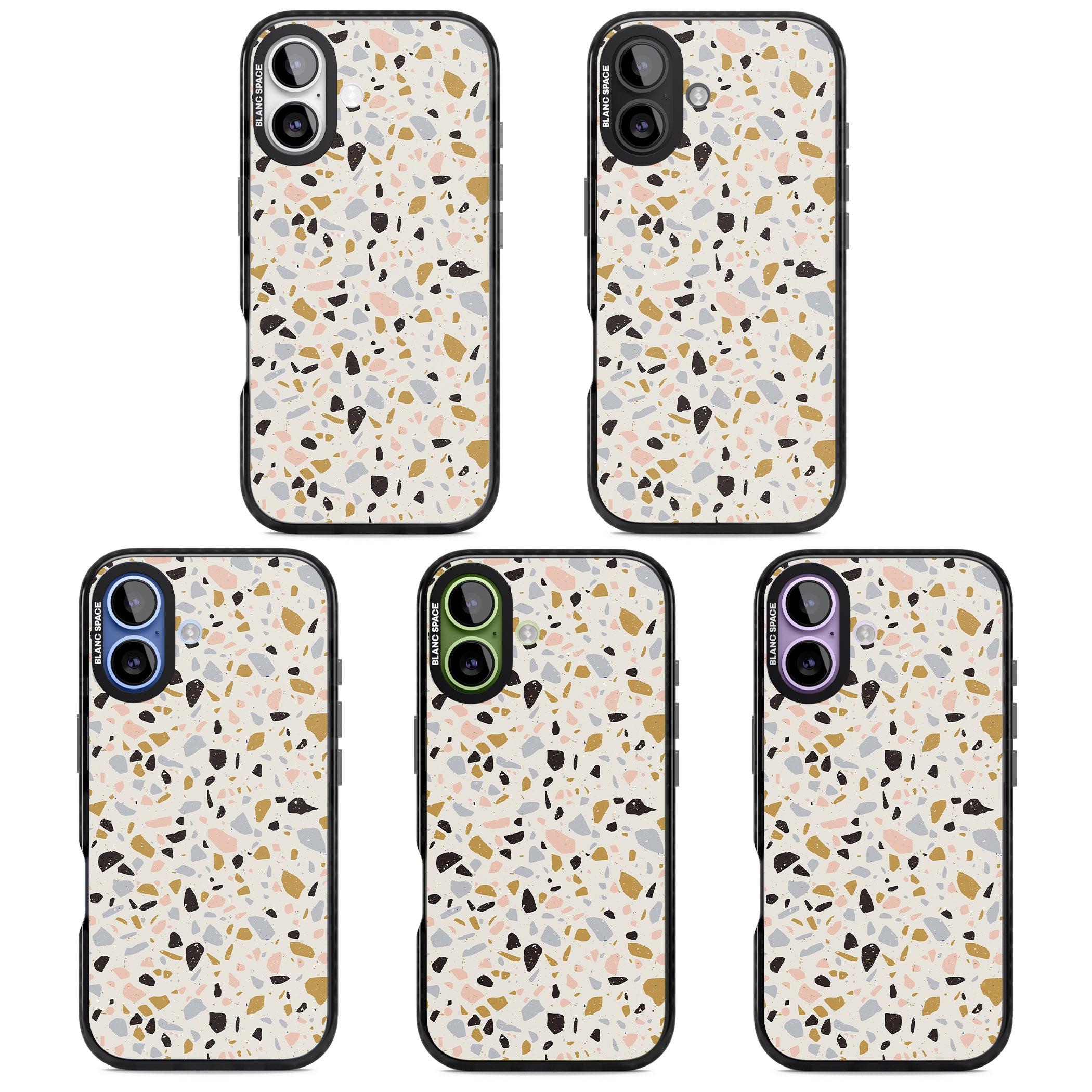 Pale Pink, Blue, & Mocha Terrazzo Pattern iPhone 17 Impact Black Phone Case APT Impact Protection