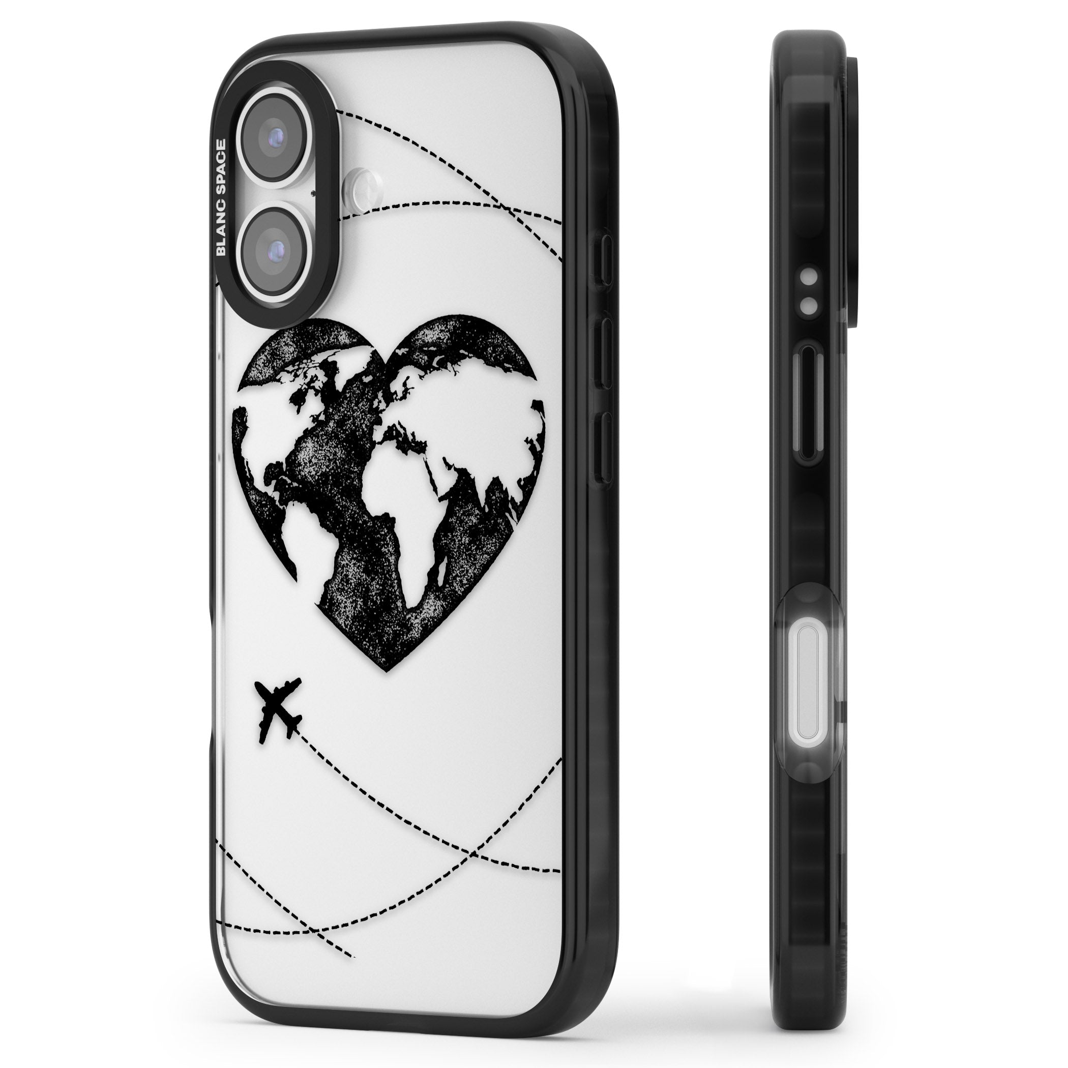 Globe Heart iPhone 17 Impact Black Phone Case Side Profile