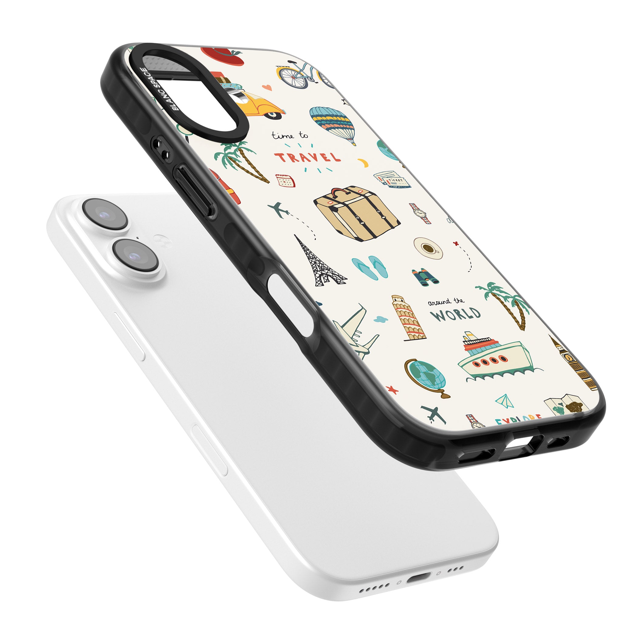 Cute Travel Pattern Cream iPhone 17 Impact Black Phone Case Colours