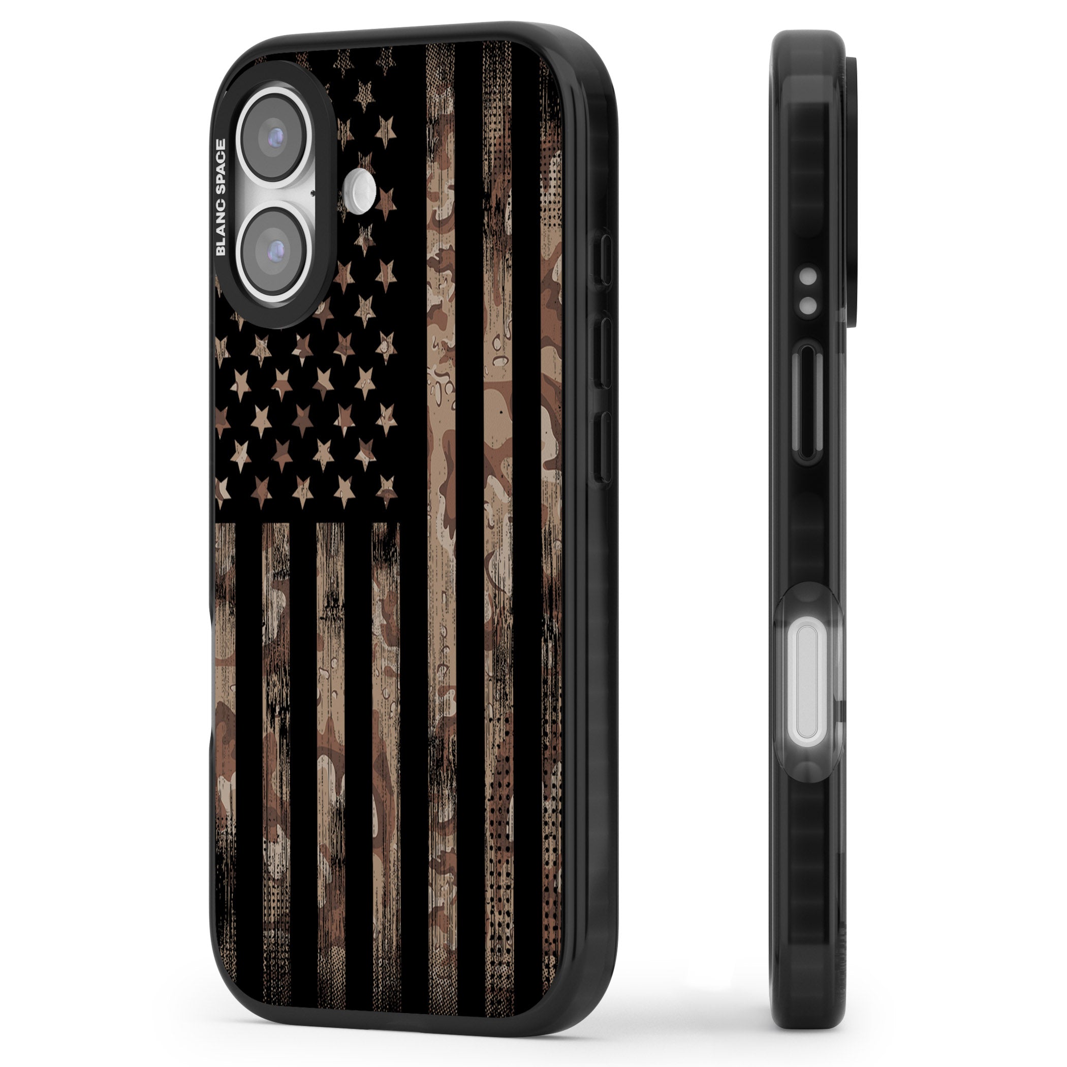 Desert Camo Us Flag iPhone 17 Impact Black Phone Case Side Profile