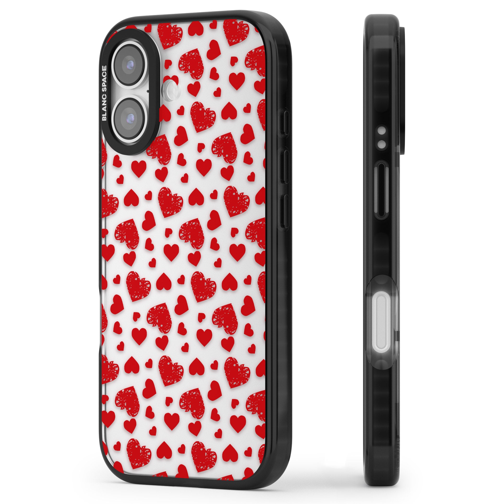 Red Heart Pattern Classic iPhone 17 Impact Black Phone Case Side Profile