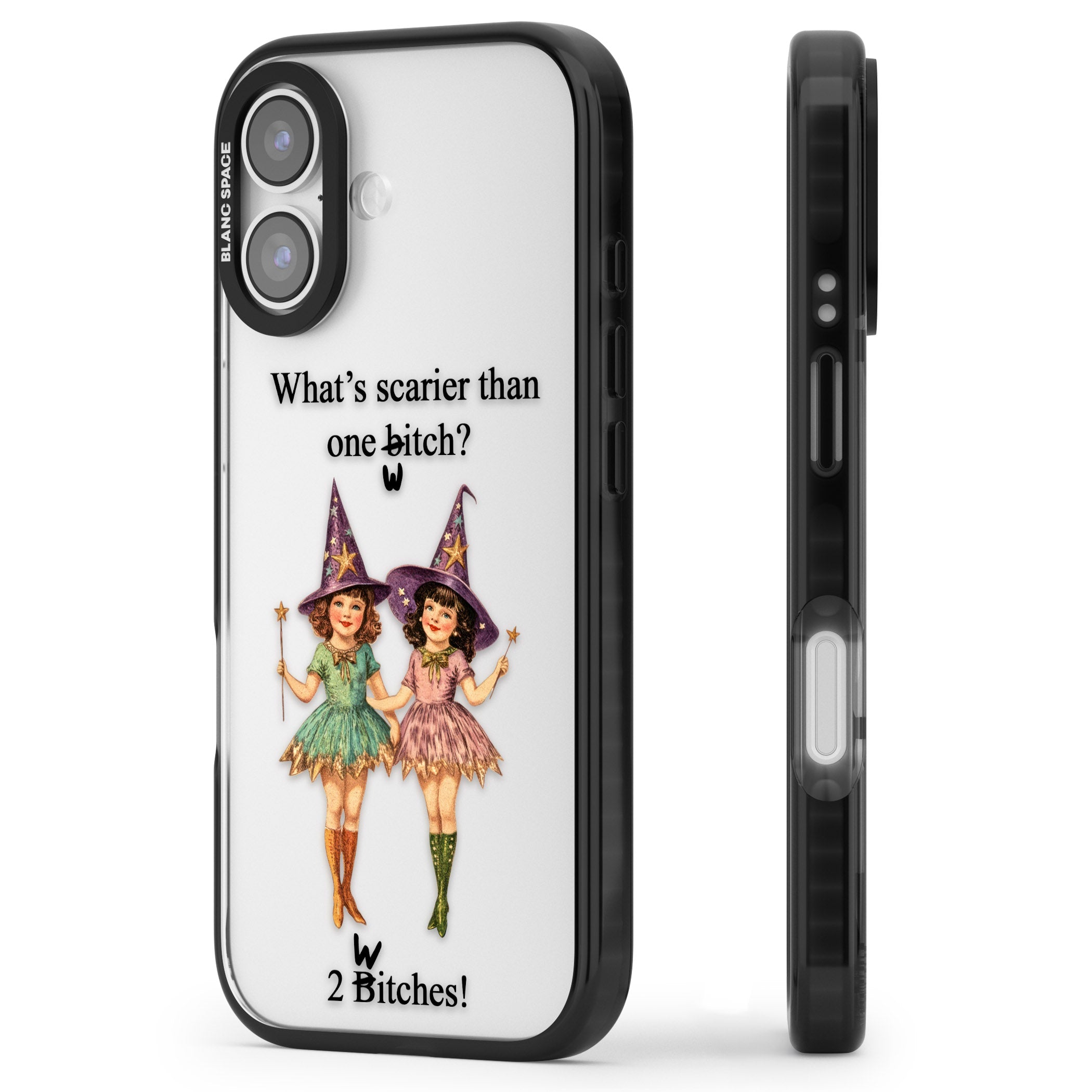 Two Witches iPhone 17 Impact Black Phone Case Side Profile