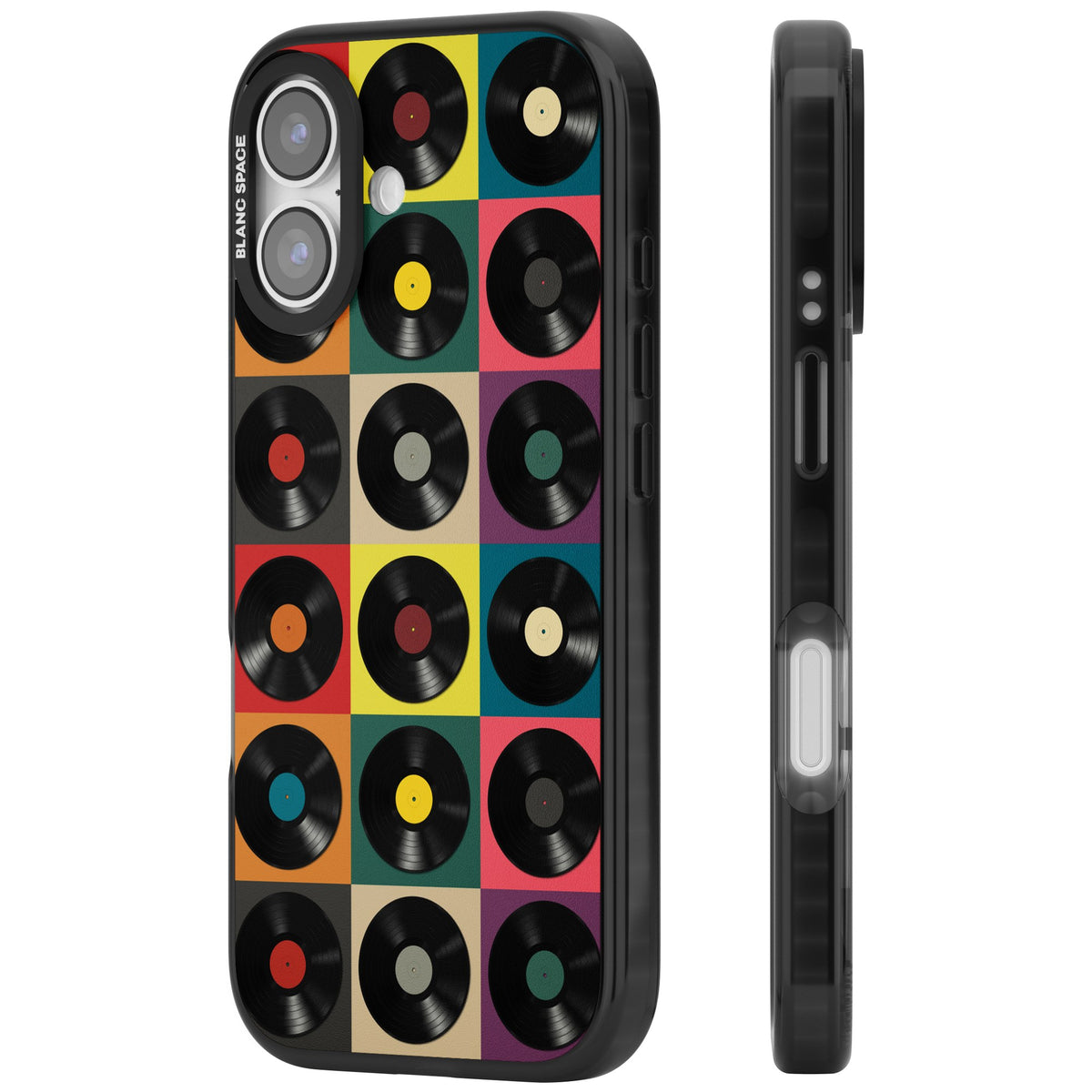 Vinyl Records iPhone 16 / iPhone 16 Plus / iPhone 17 Impact Black Phone Case side