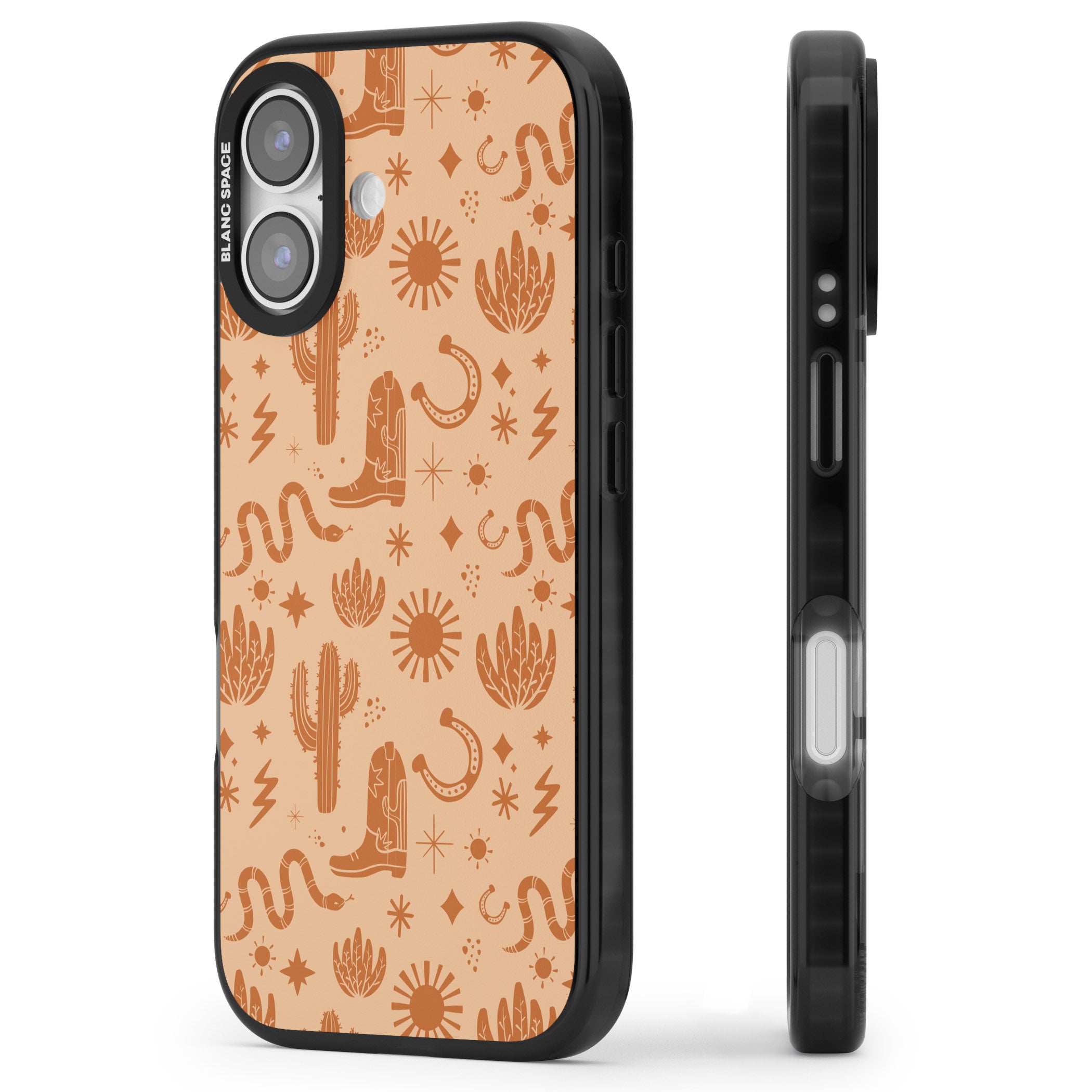Wild West Pattern iPhone 17 Impact Black Phone Case Side Profile