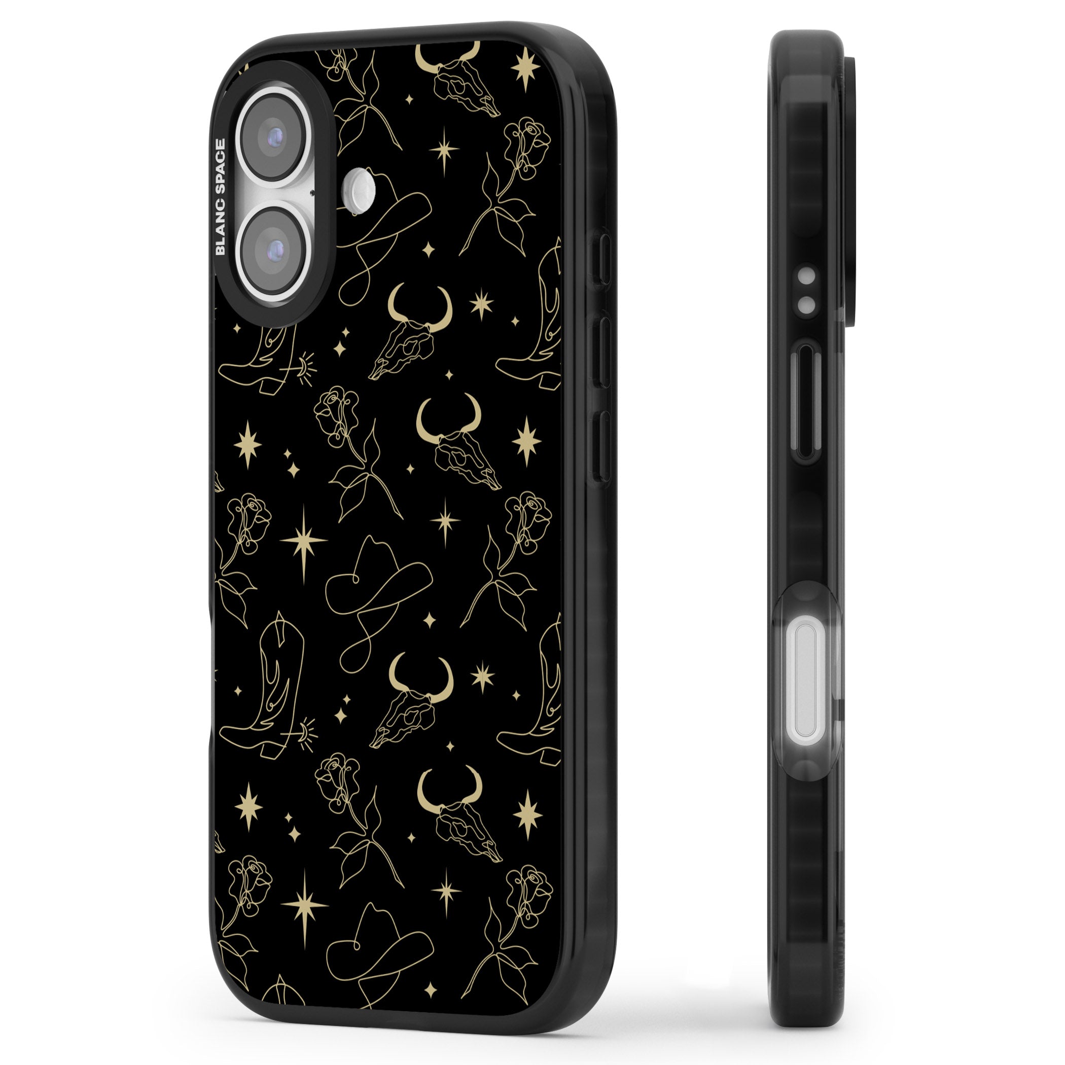 Celestial West Pattern iPhone 17 Impact Black Phone Case Side Profile