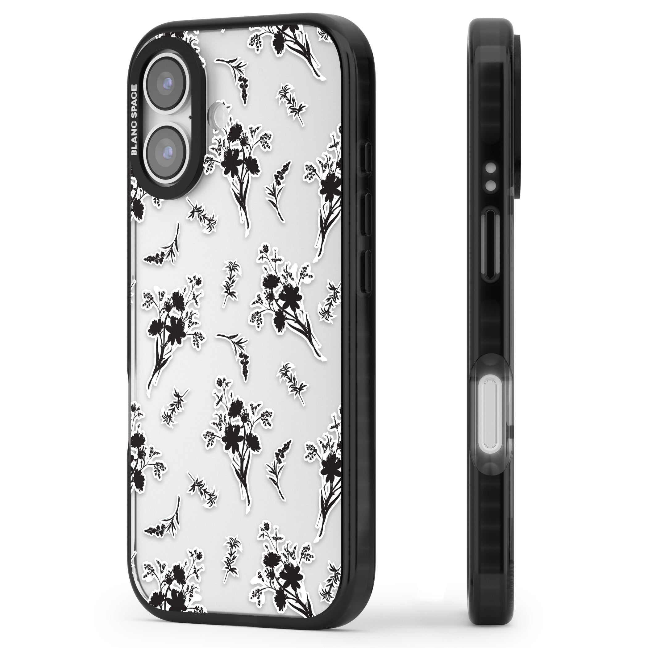 Black Sticker Wildflowers iPhone 17 Impact Black Phone Case Side Profile