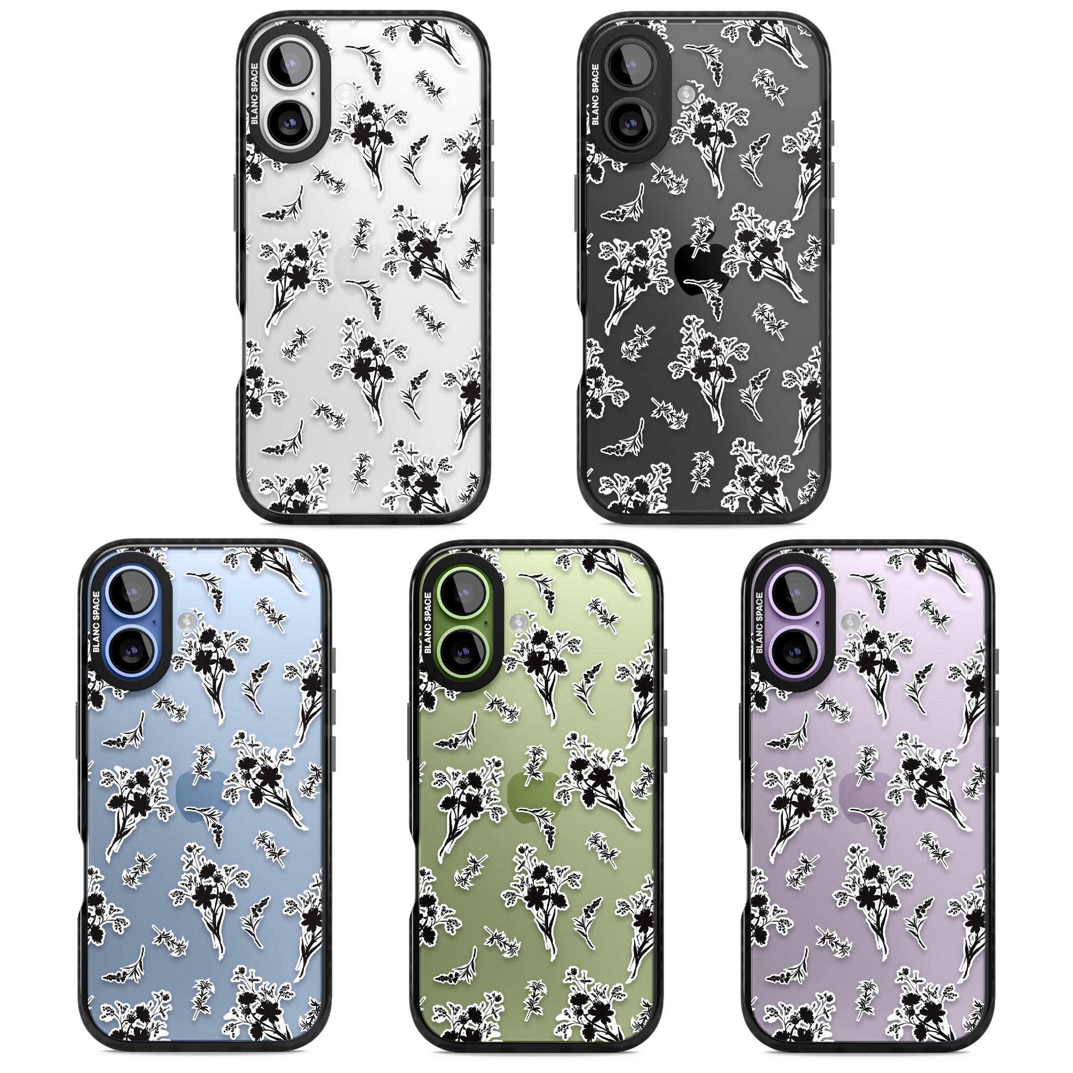 Black Sticker Wildflowers iPhone 17 Impact Black Phone Case APT Impact Protection