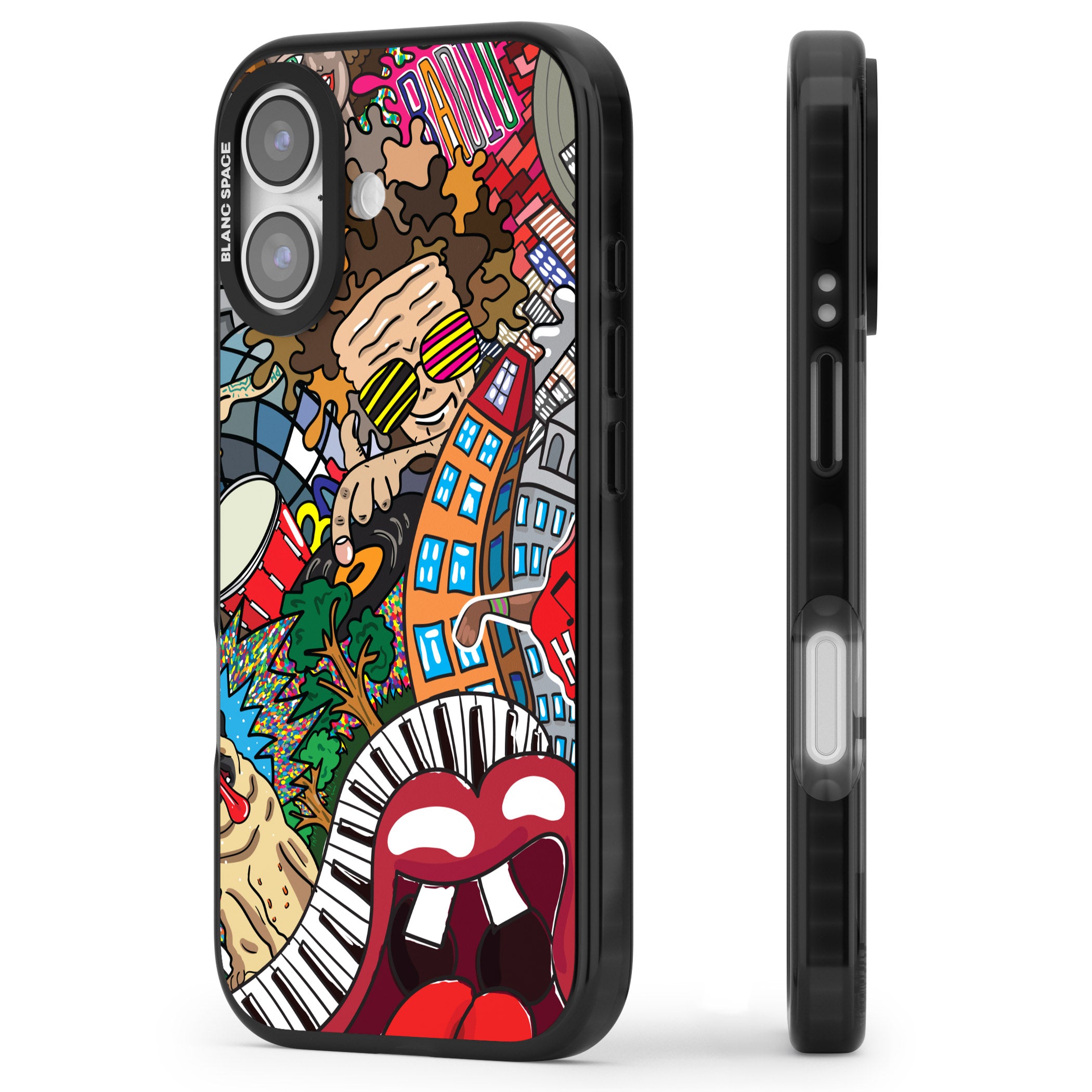 Funky Music City iPhone 17 Impact Black Phone Case Side Profile