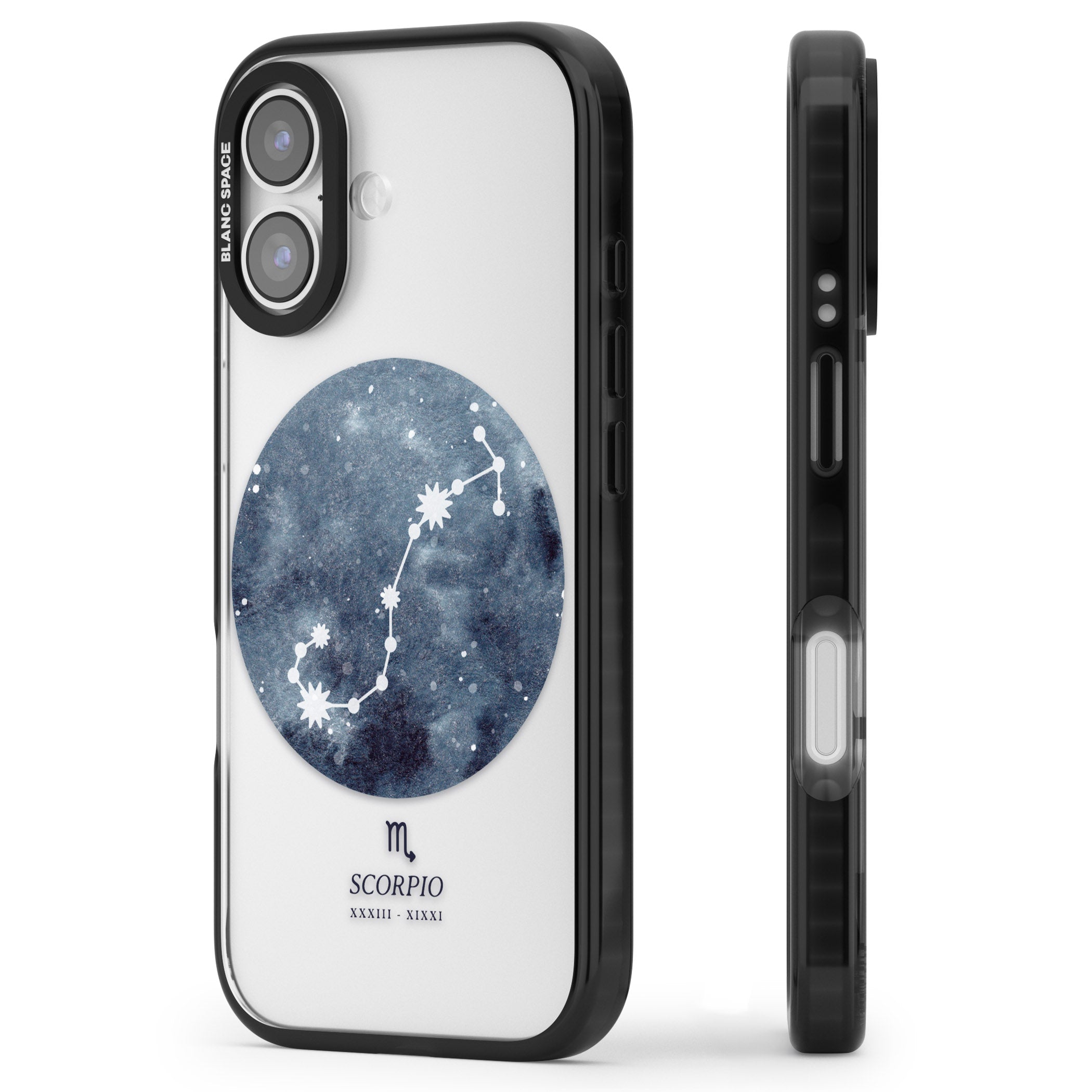 Scorpio Zodiac Blue iPhone 17 Impact Black Phone Case Side Profile